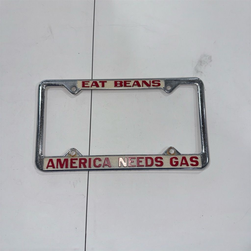 Vintage “Eat Beans America Needs Gas” License Plate Frame Wall Art