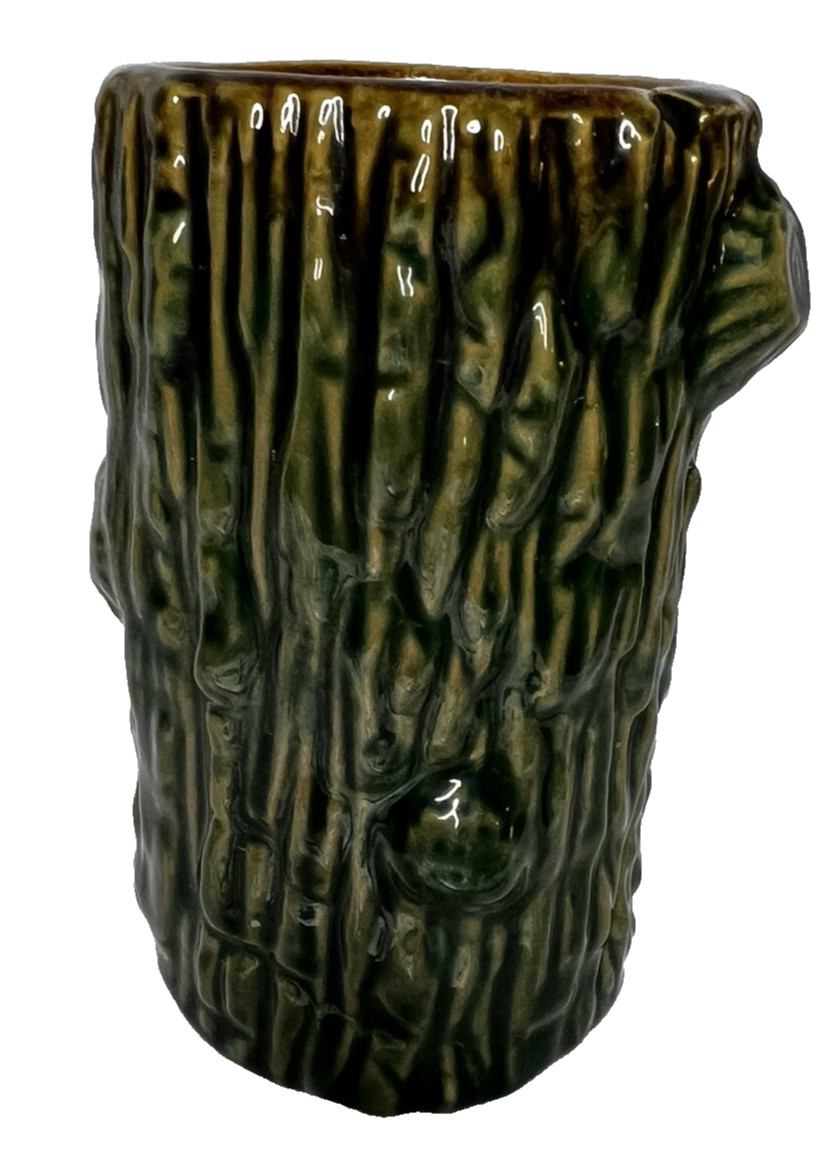 Ceramic Planter For Bamboo Tree Stump & Elephant Trunk Up Vase Glossy 4.75” Tall