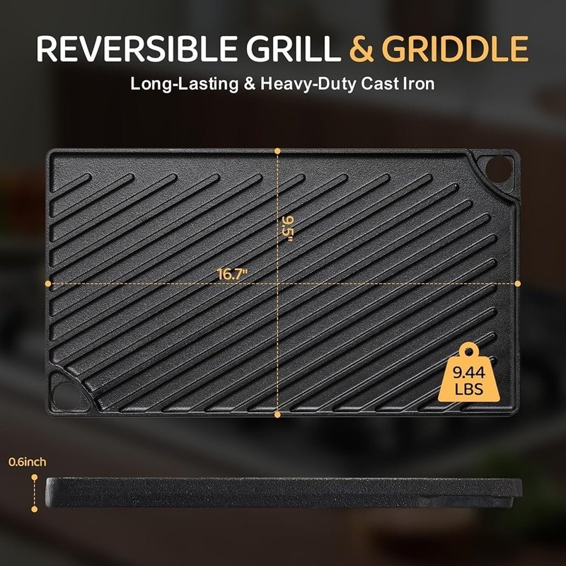 Cast Iron Griddle Reversible Grill Non Stick Heavy Duty Versatile Cookware New