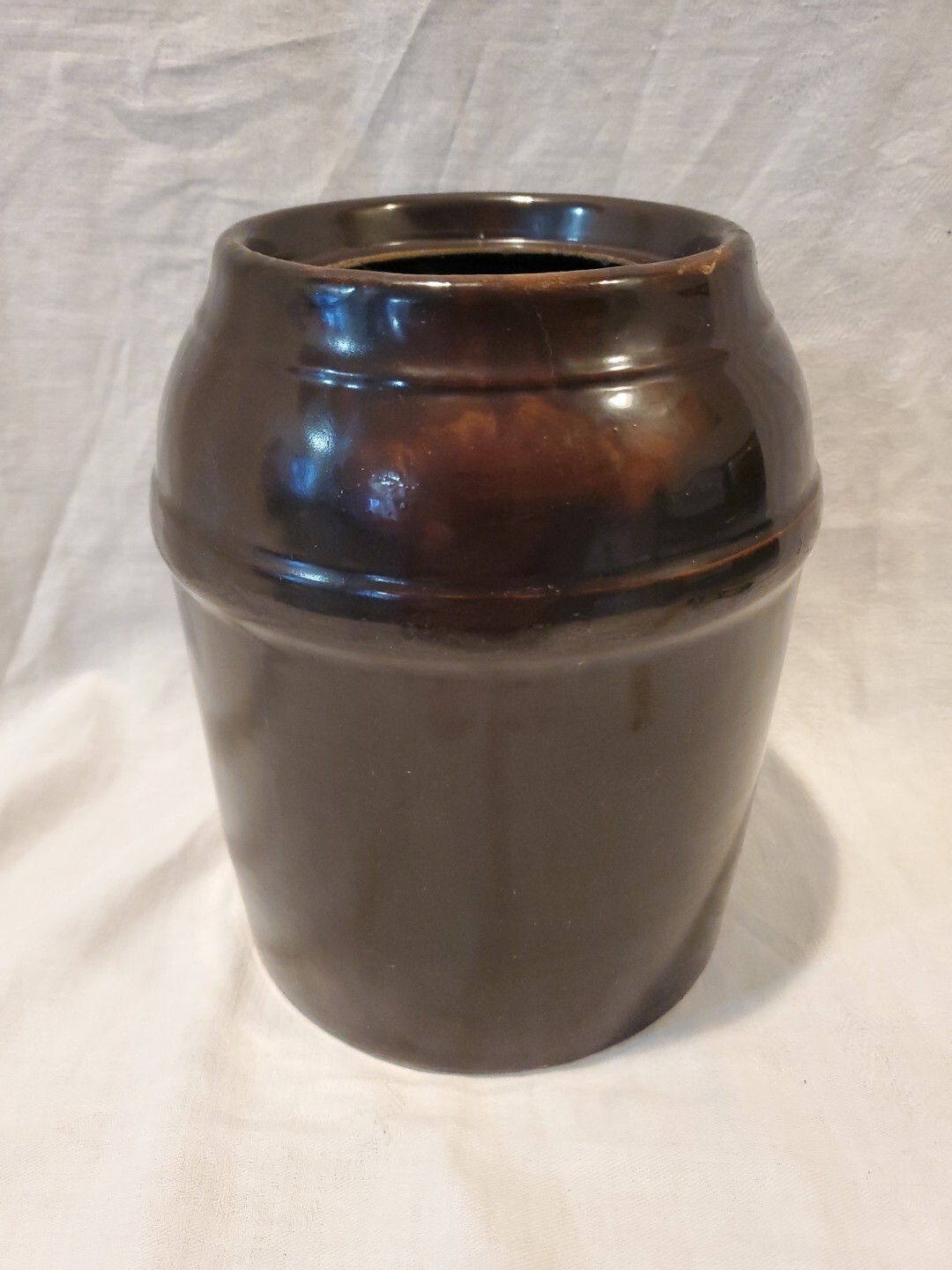 Antique Peoria Pottery Brown Crock Storage Jar 8 1/4″ Tall No Lid