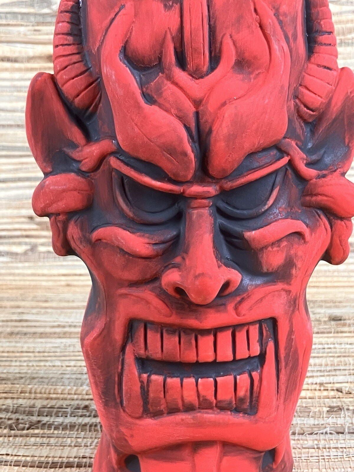 Red Demon Devil Tiki Mug Ceramic Cup 6.25″ Tall Red Glaze 16 Oz New
