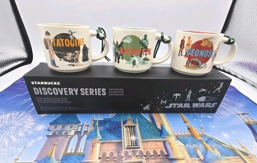 2025 Disney Star Wars Starbucks Discovery Series 3 Mini Mug Ornaments Set NEW