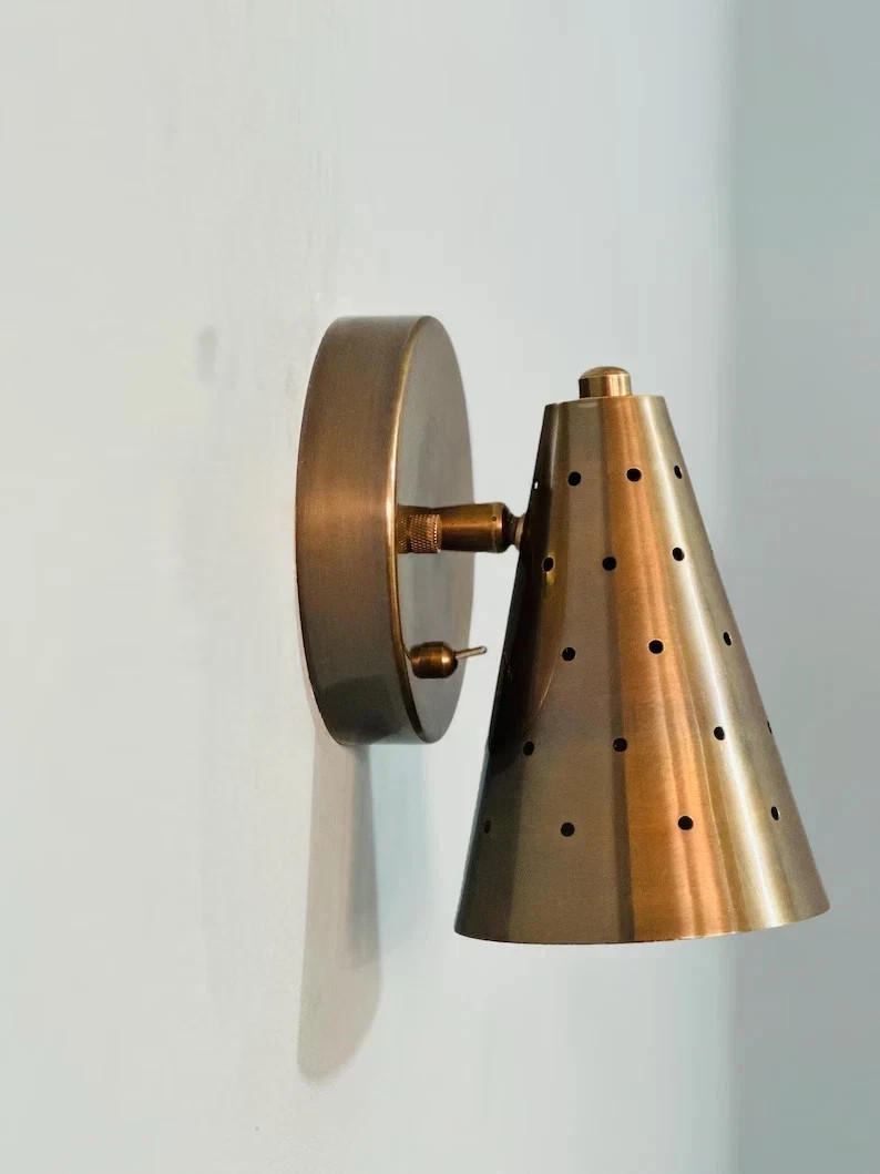 Mid-Century Modern Brass Wall Sconce – Cone Light Fixture Vintage Christmas