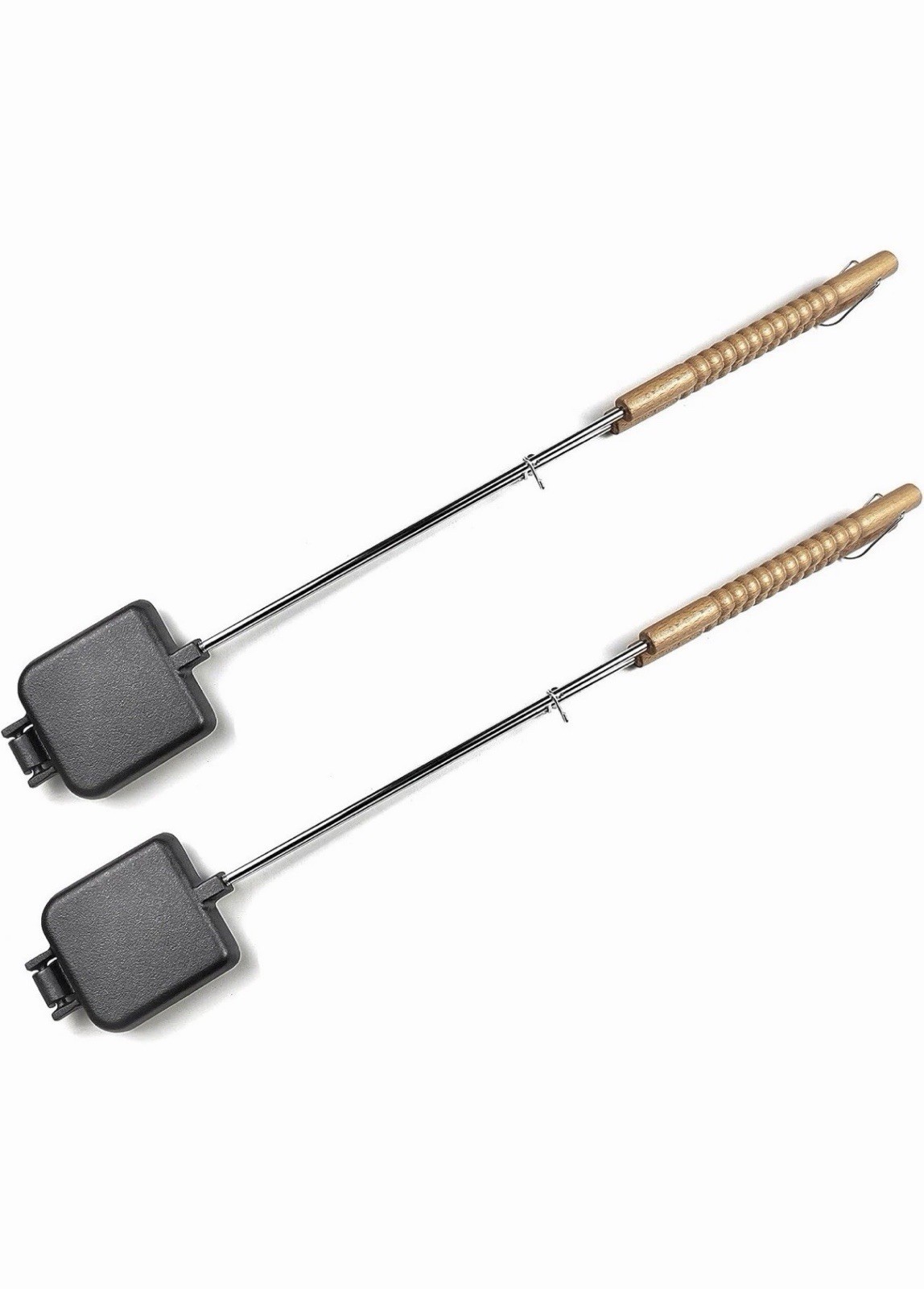 HAWOK Cast Iron Square Pie Iron with Stainless Steel and Wooden Handle set of 2