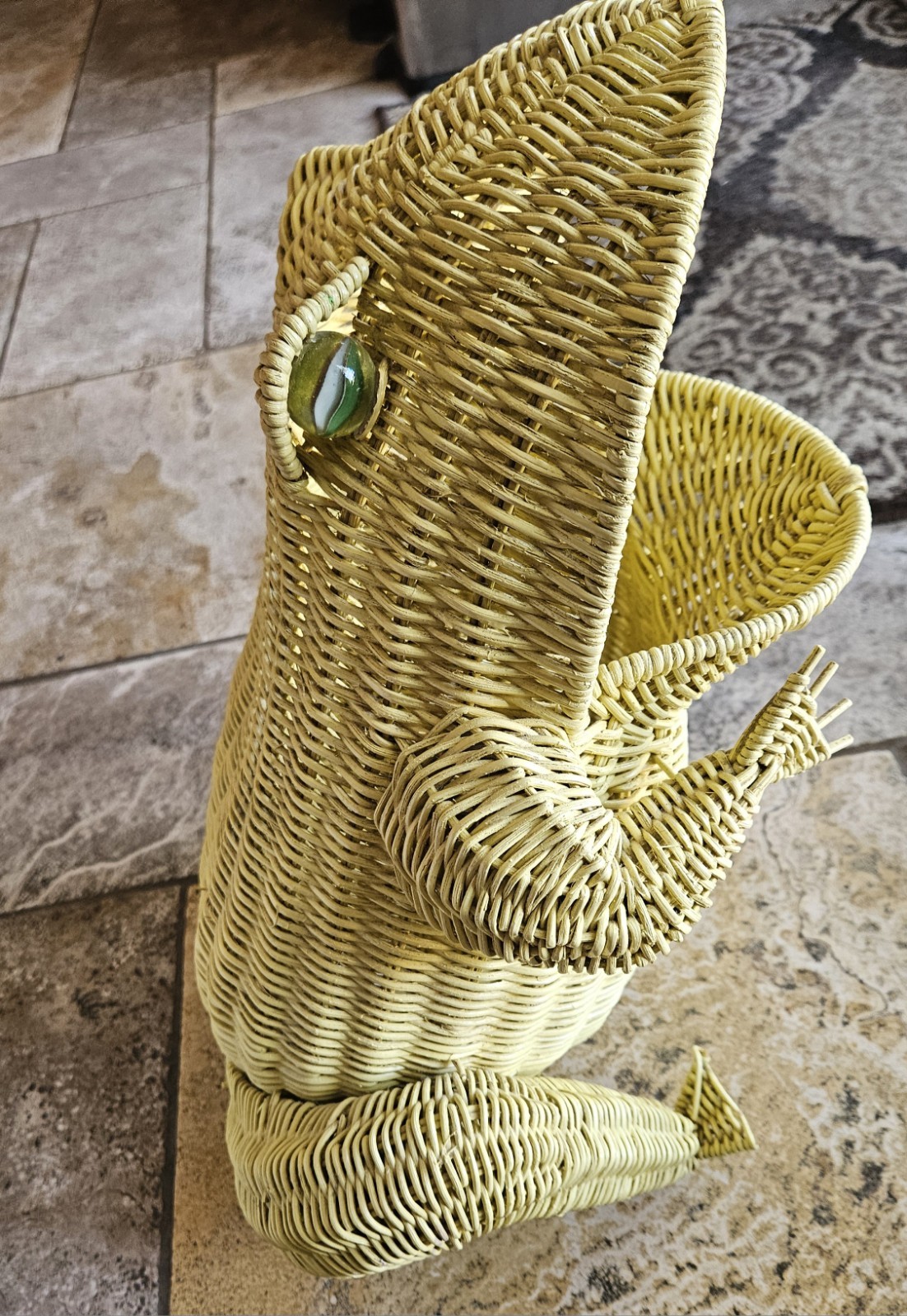 Vintage MCM FROG Basket Bin Large WICKER Rattan BOHO Toad