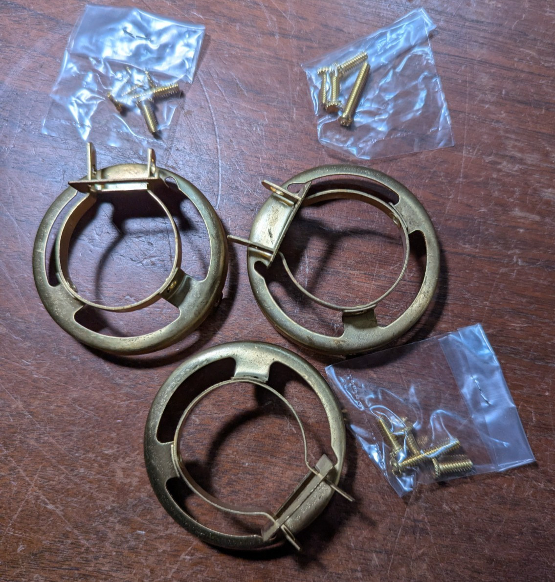 3 Brass Clamp On Type Glass Shade Holders With Screws for Standard 2 1/4″ Shades