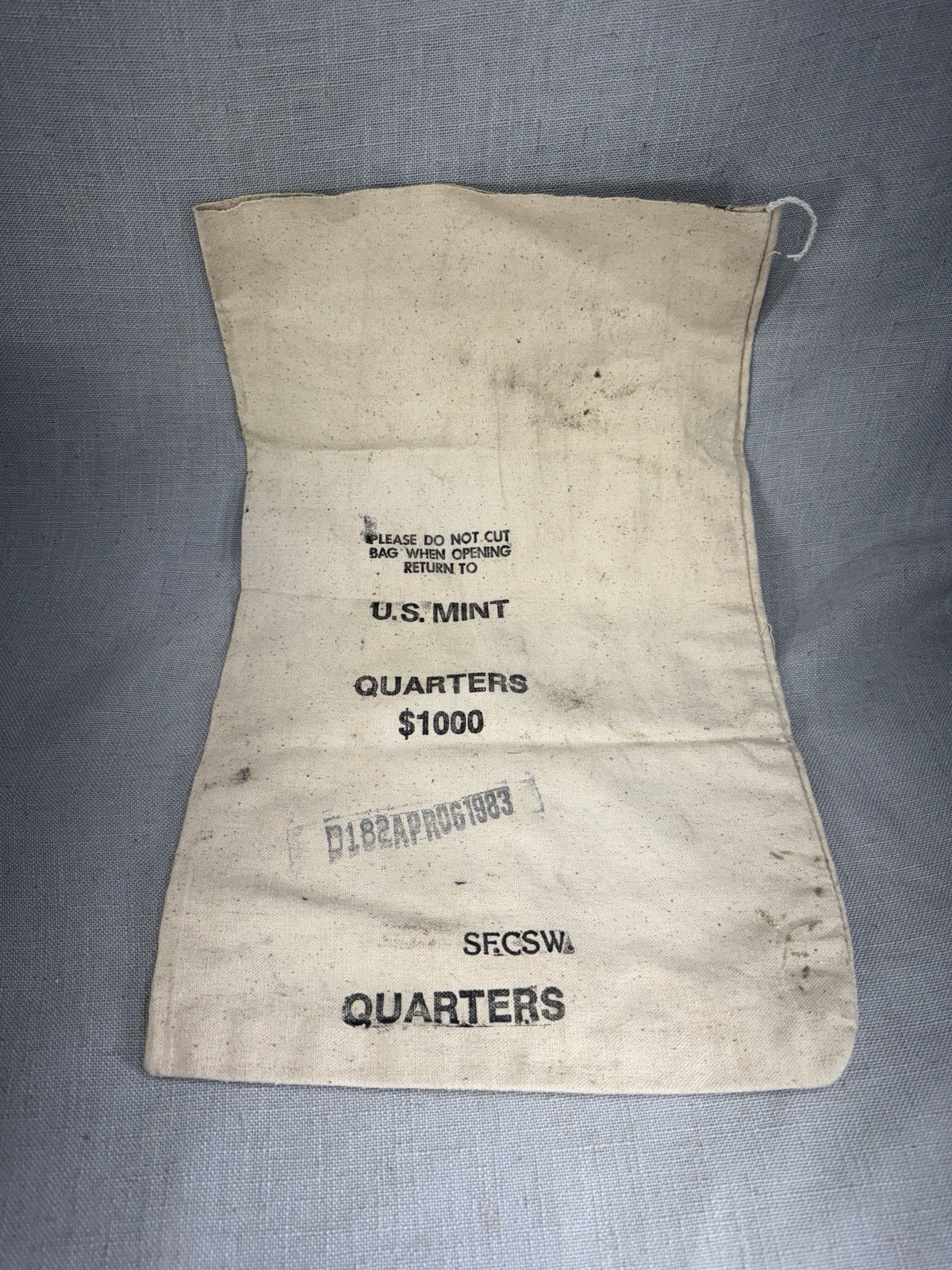 Vintage U.S. Mint Canvas Coin Bag $1000 Quarters Bank Bag Money Sack SECSW
