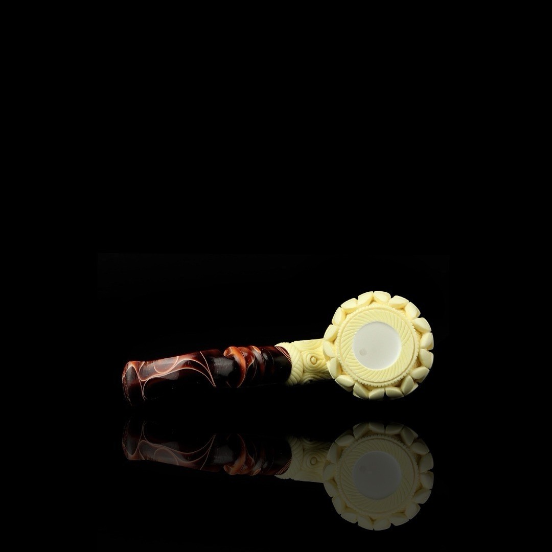 Ornate Squat Rhodesian Pipe BLOCK MEERSCHAUM-NEW Handmade Case#1549