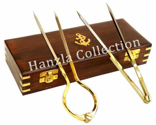 Set of 2 Brass & Steel 8″ One Hand Navigation Map Dividers Compass With Wood Box