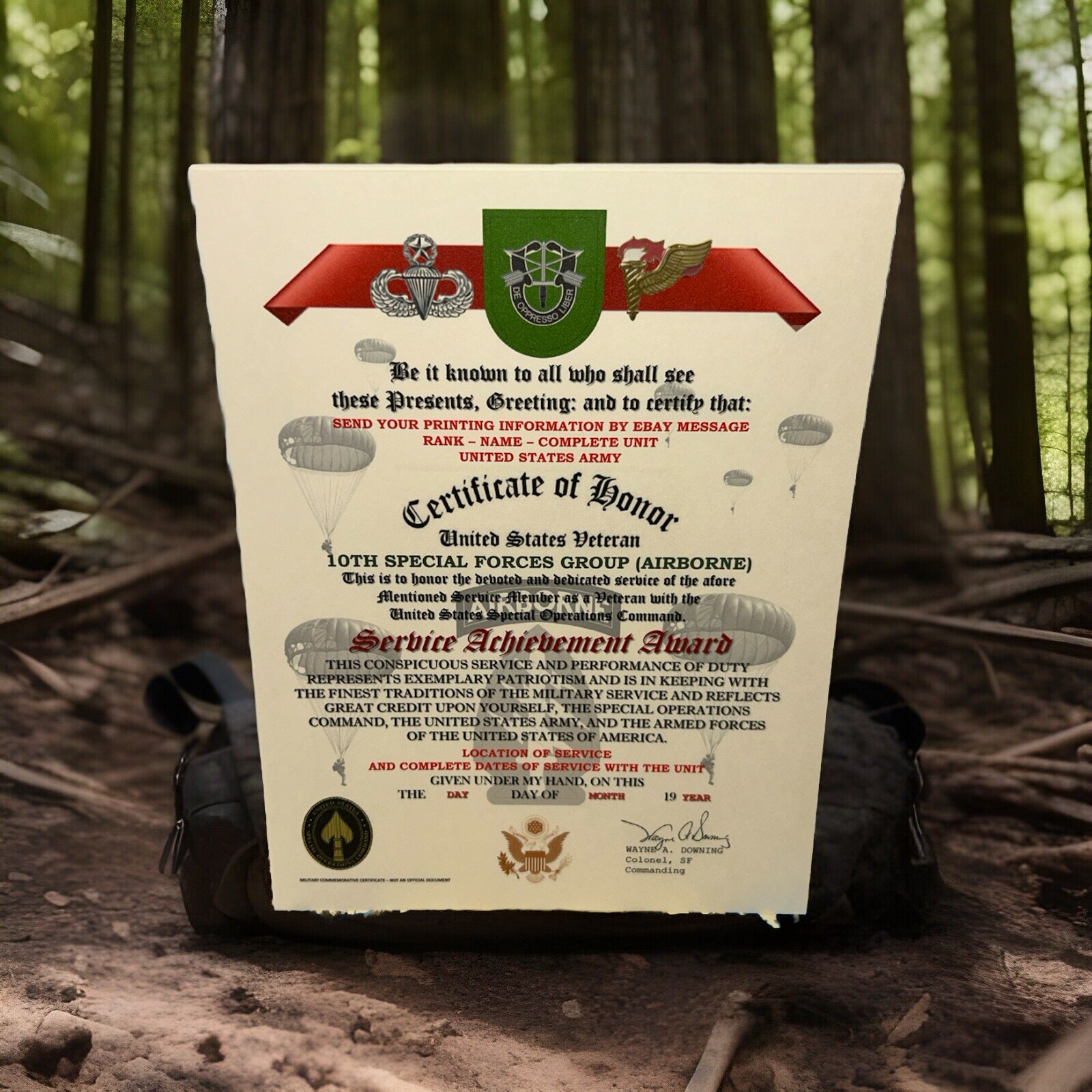 U.S. ARMY – 10TH SPECIAL FORCES GROUP (ABN) VETERAN SERVICE ACHIEVEMENT AWARD