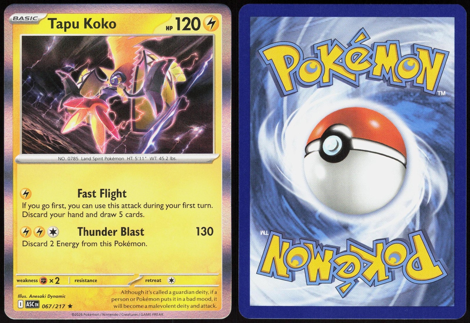 Tapu Koko 067/217 Holo Ascended Heroes Rare Near Mint