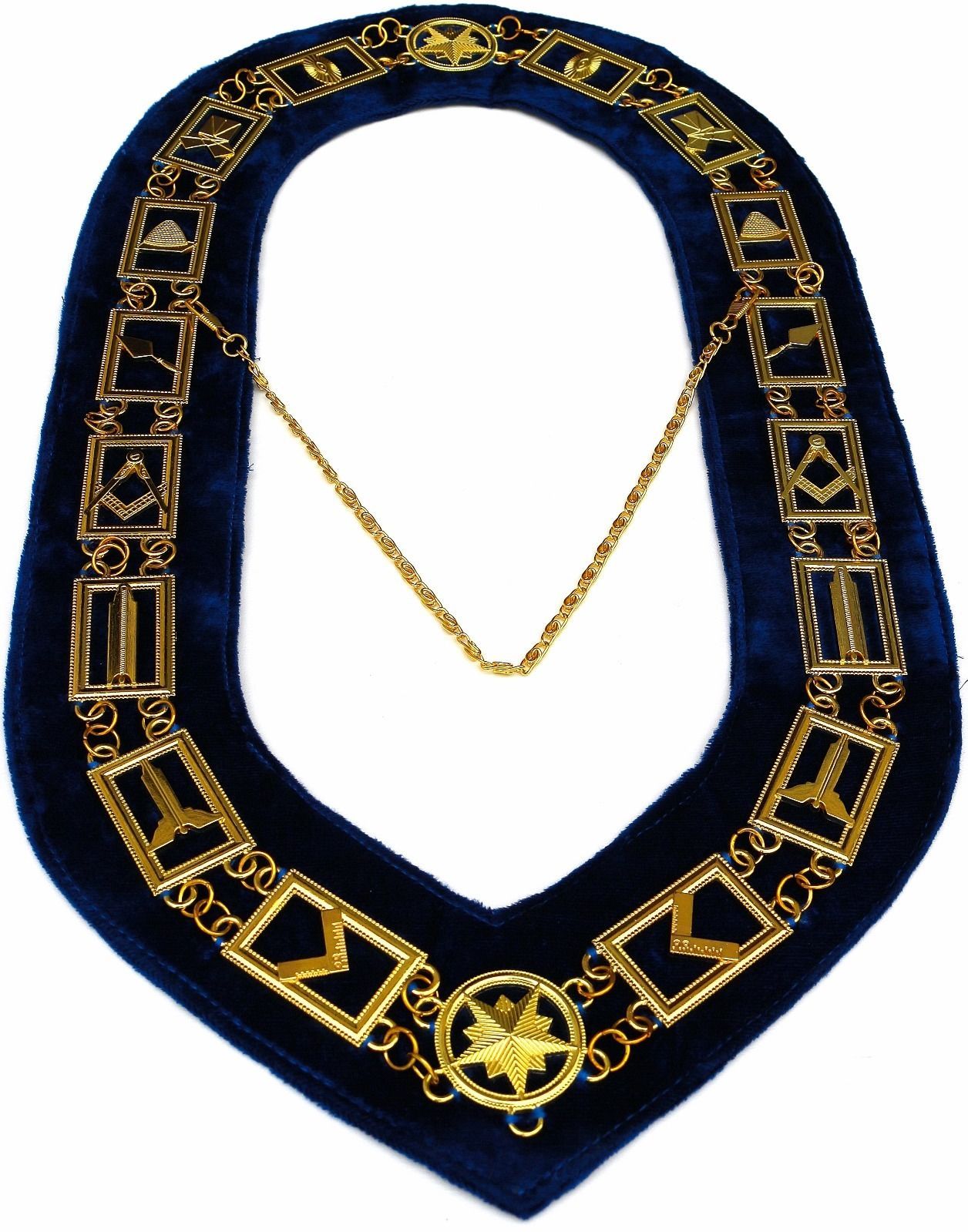 Masonic Master Mason Gold Plated Working Tools Collar Blue Backing 19″ x 12.25″