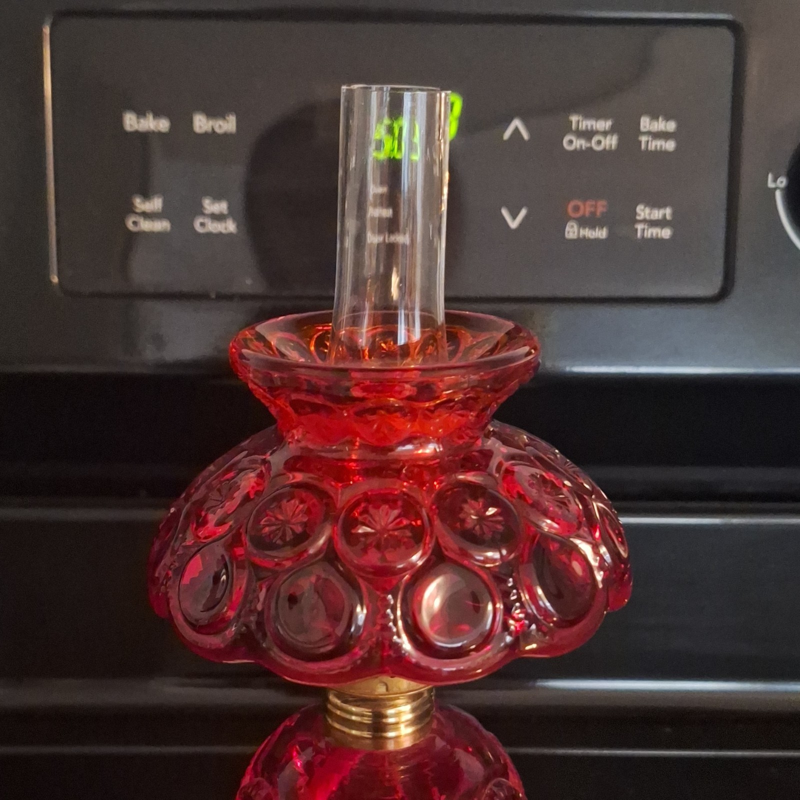 Red Moon and Stars Glass Oil Lamp with Shade for Unisex Adults
