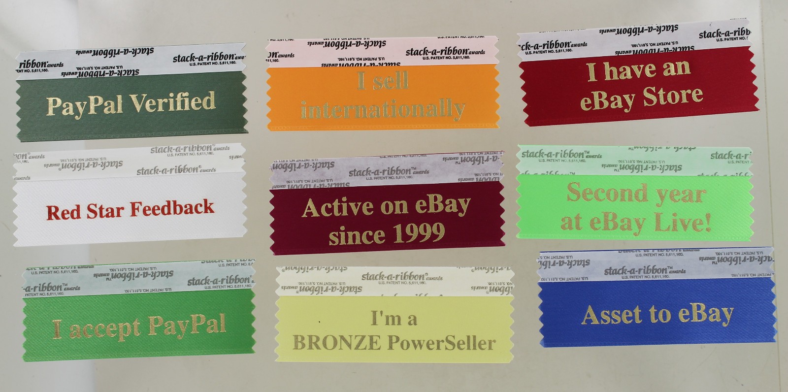 New Ebay Live Stack a Ribbons – Group of 9 – Paypal, PowerSeller, Asset to eBay