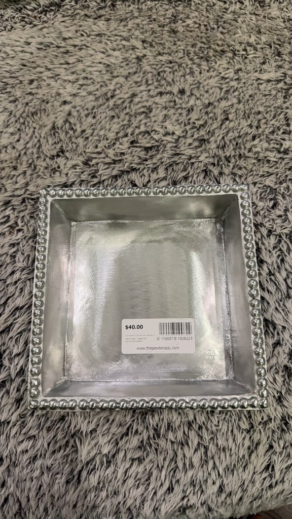 Decorative Pewter Square Tray with Beaded Edge
