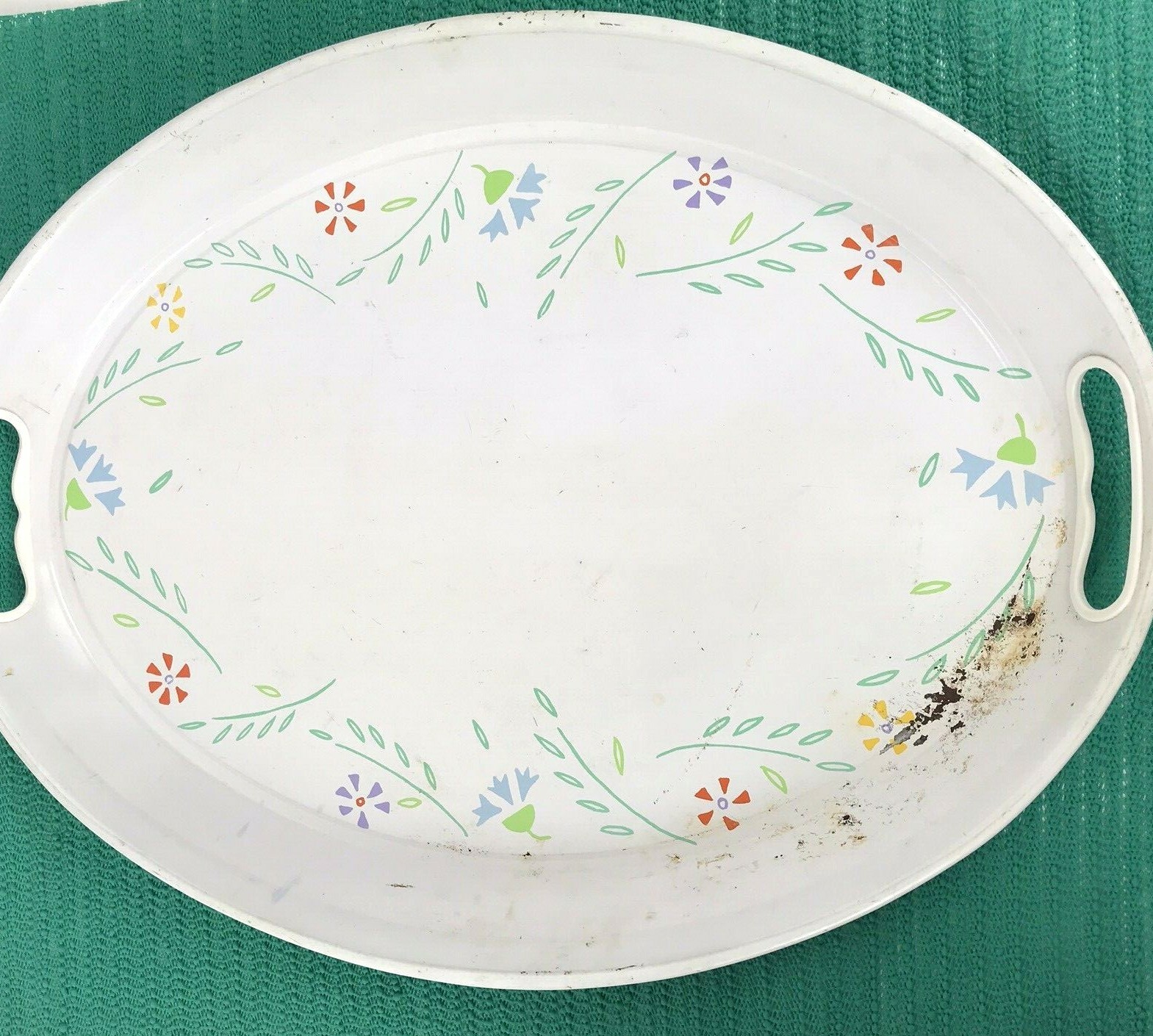 Large Enamelware Tray Vintage Floral Farmhouse Rusty Primitive shabby handle