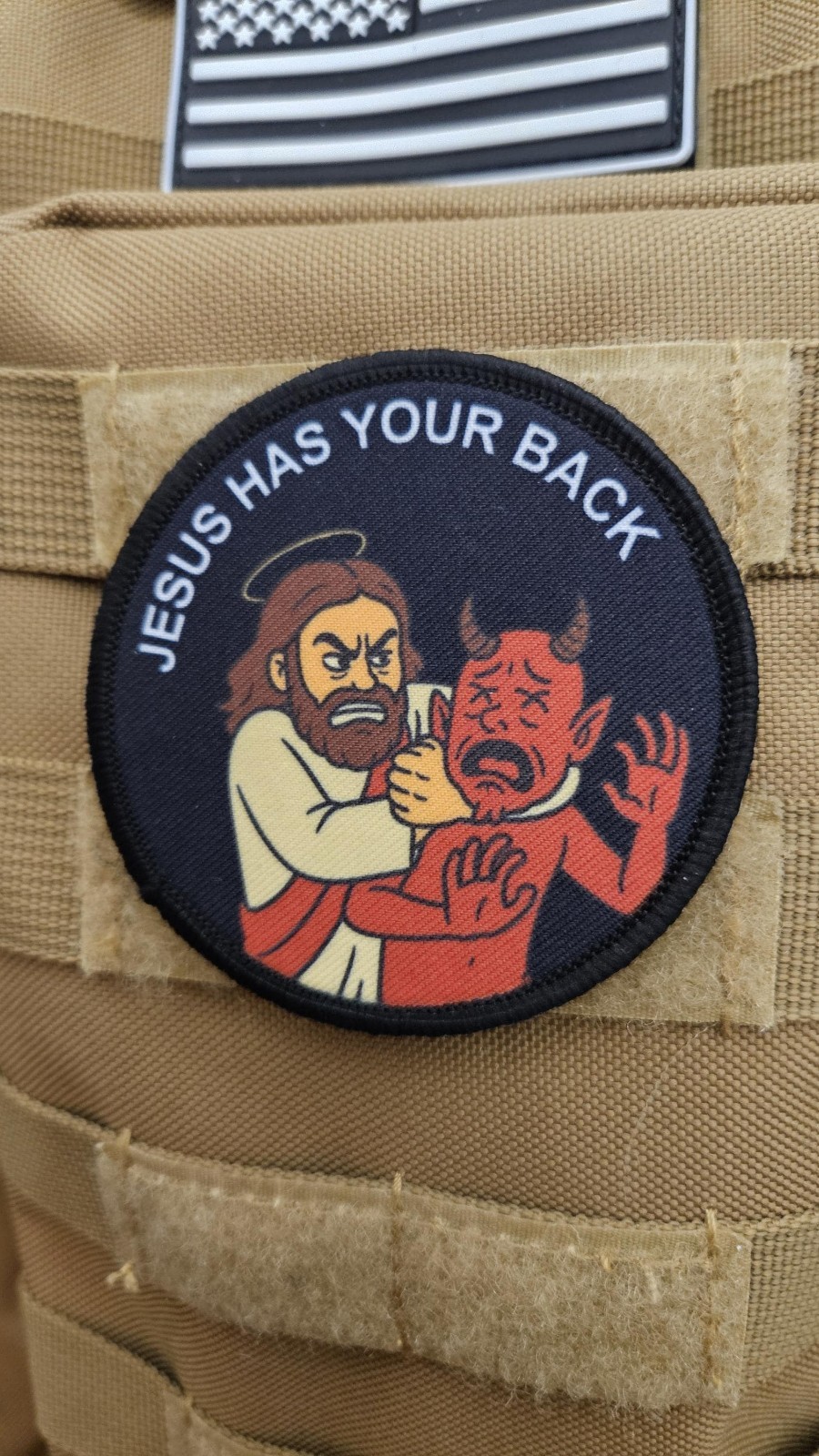 Jesus has your back meme funny patch 3″ circle hook & loop Christian