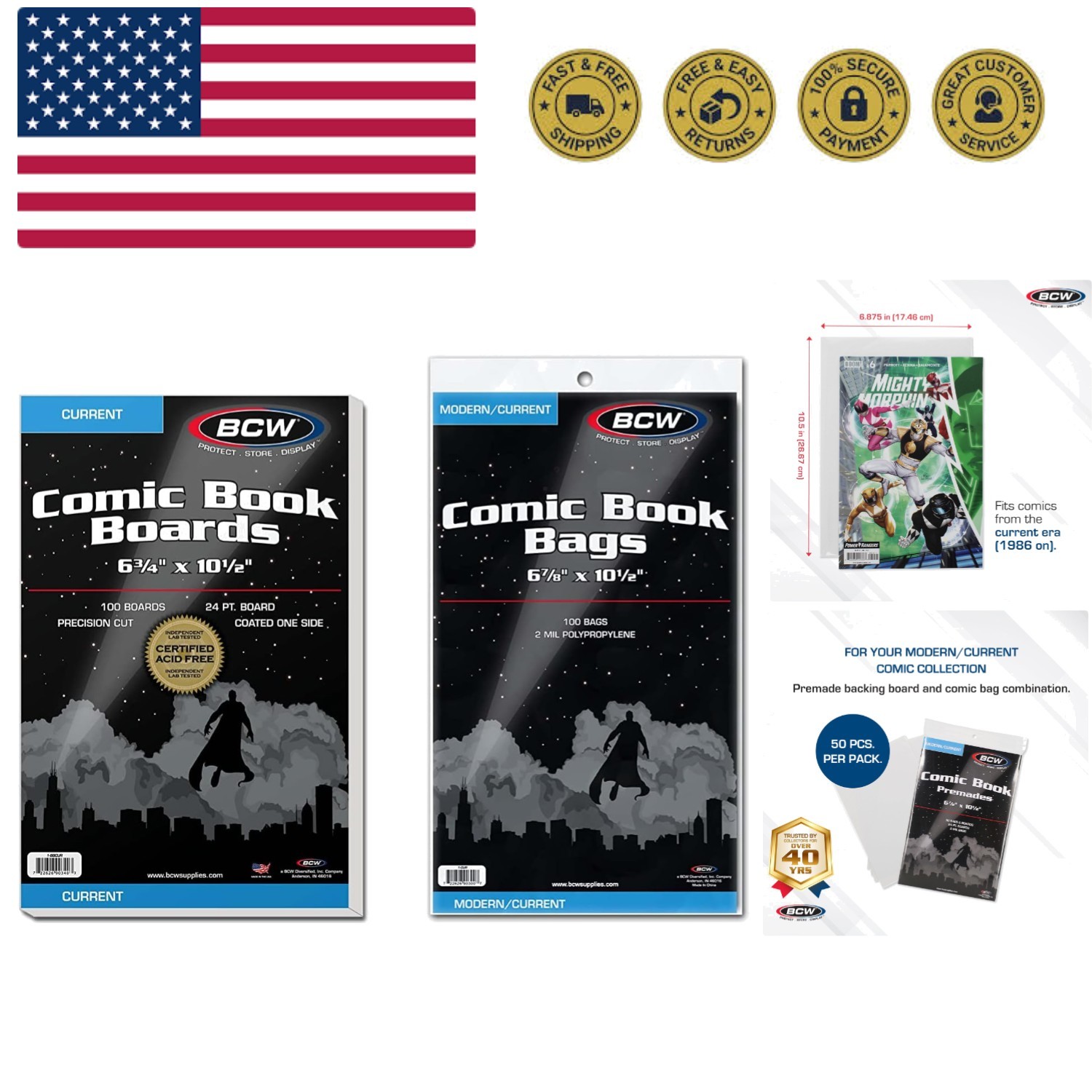 Current Comic Boards and Bags Combo | 100 Polypropylene Comic Bags & Backer B…