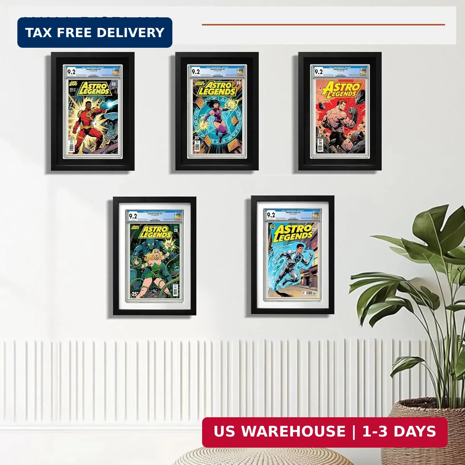 Single Graded Comic Book Frame for Standard CGC Slabs, Solid Wood Black Frame wi