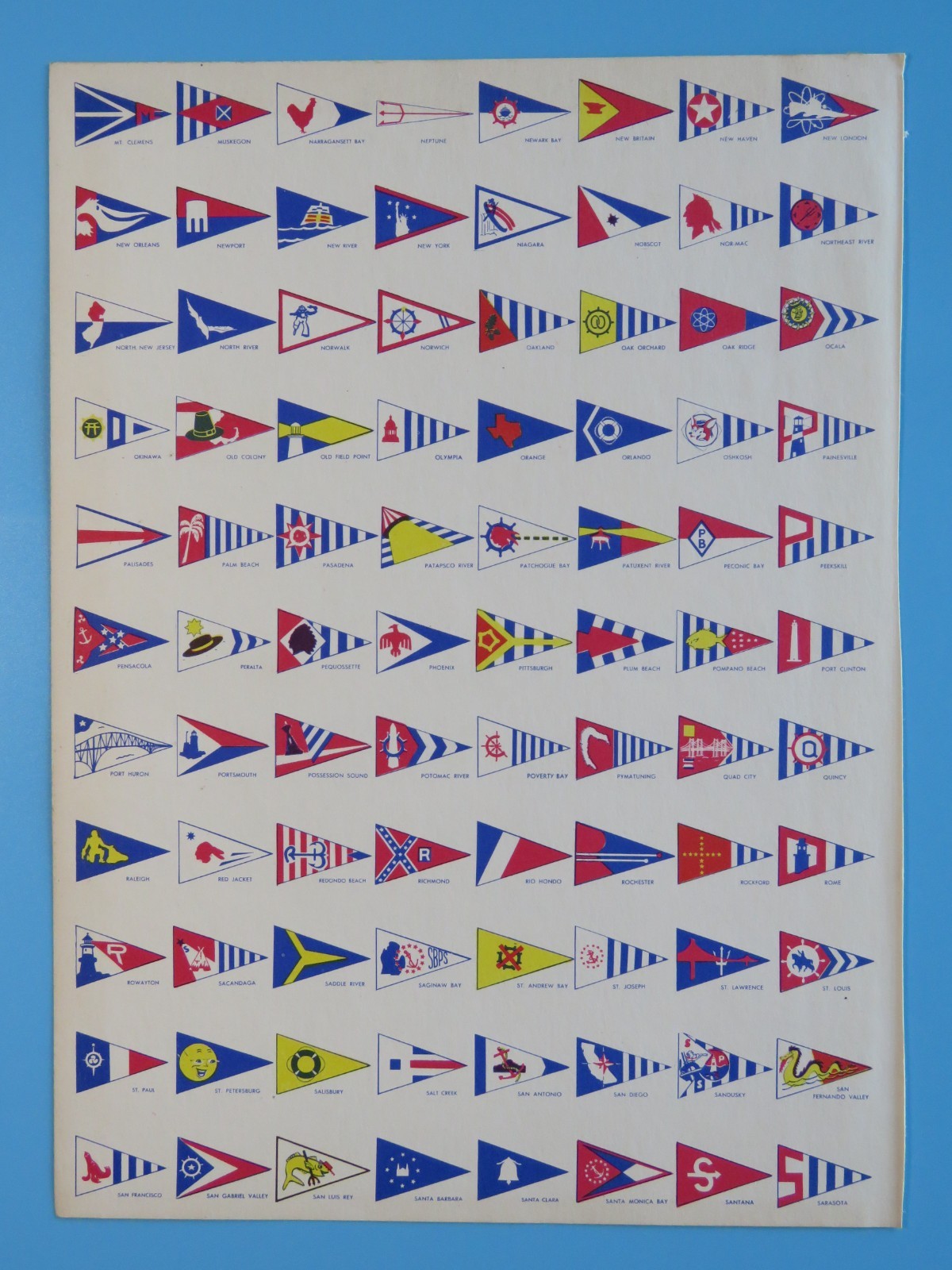 Original Vintage 1965 Ship/Boat Color Print-USA Cities Yacht Club Flags/Banners