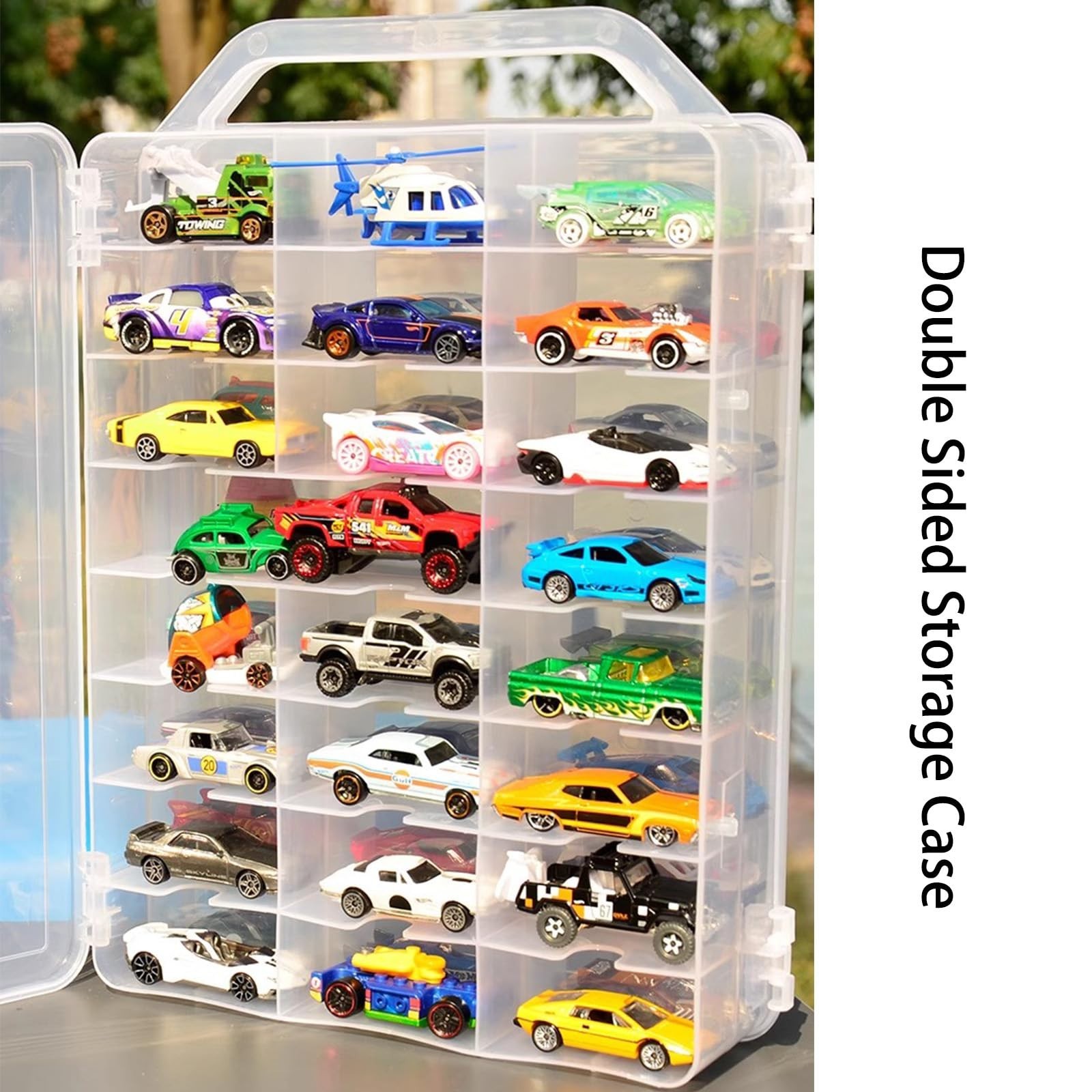 Transparent Double-Sided Storage Case – 48 Compartments for Toy Cars, 1:64 Scale