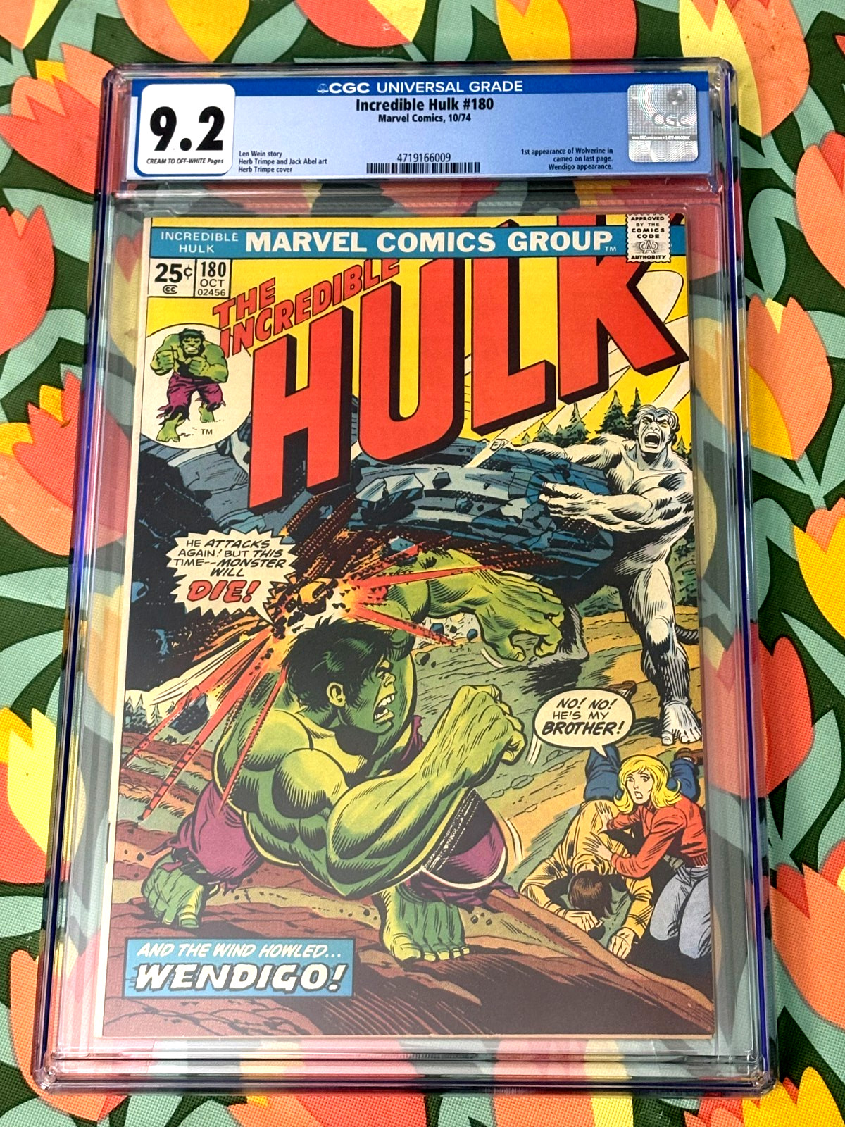 Incredible Hulk #180 CGC NM- 9.2 1st Cameo / Appearance of Wolverine! 1974 Comic