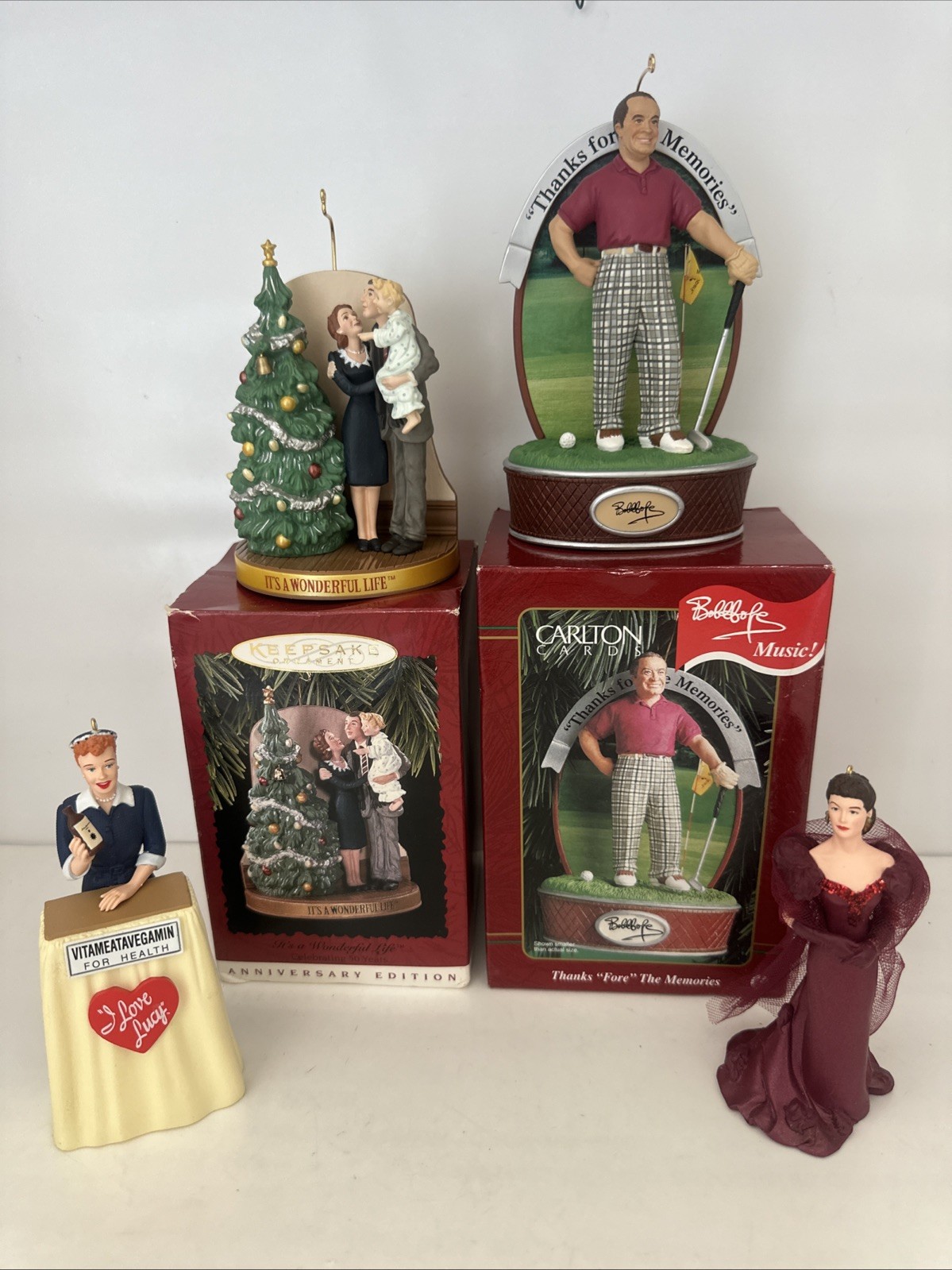 Carlton Cards Bob Hope Musical, I Love Lucy Christmas Ornament Hallmark Lot Of 4