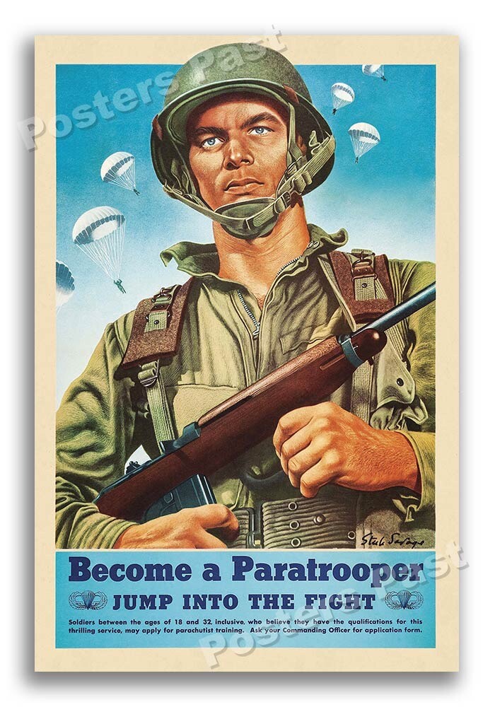 1940s WW2 Become a Paratrooper Army Airborne Recruitment Poster – 16×24