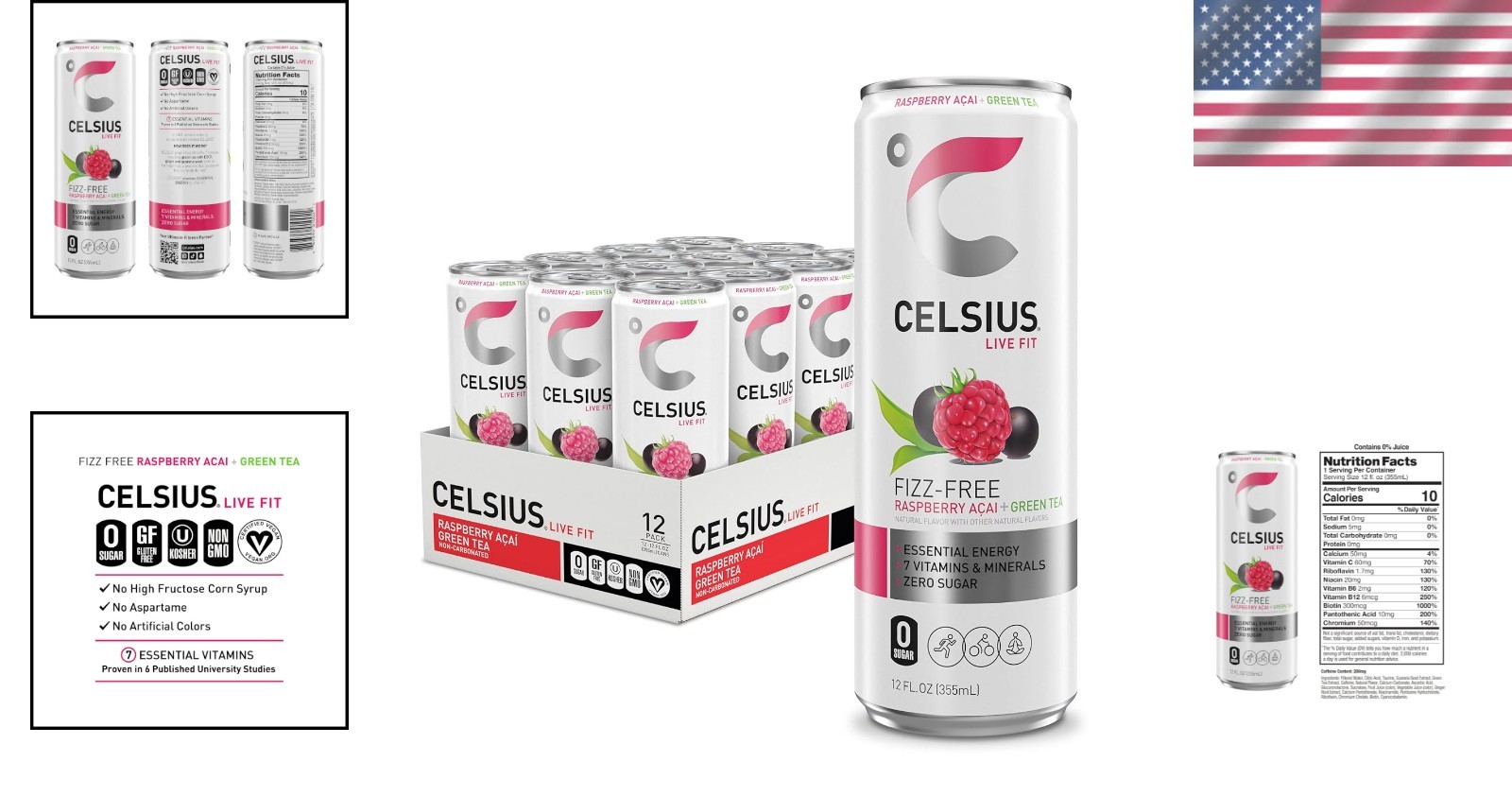 Ultimate Pre-Workout Raspberry Acai Green Tea Energy Drink – 12 Pack of 12 Fl Oz