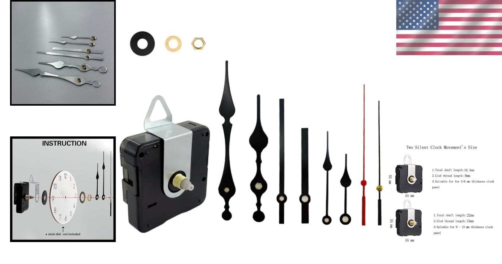 Ultra Silent 12mm Clock Movement Replacement Kit – DIY Repair Parts Included