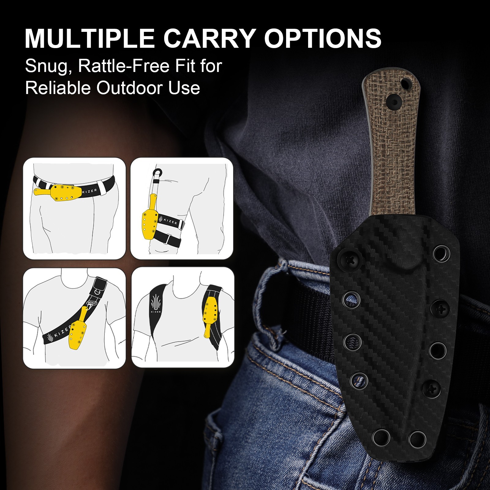 Kizer Bone Fixed Knife 3V Blade Micarta Handle With Kydex Sheath 1122A1 Camping