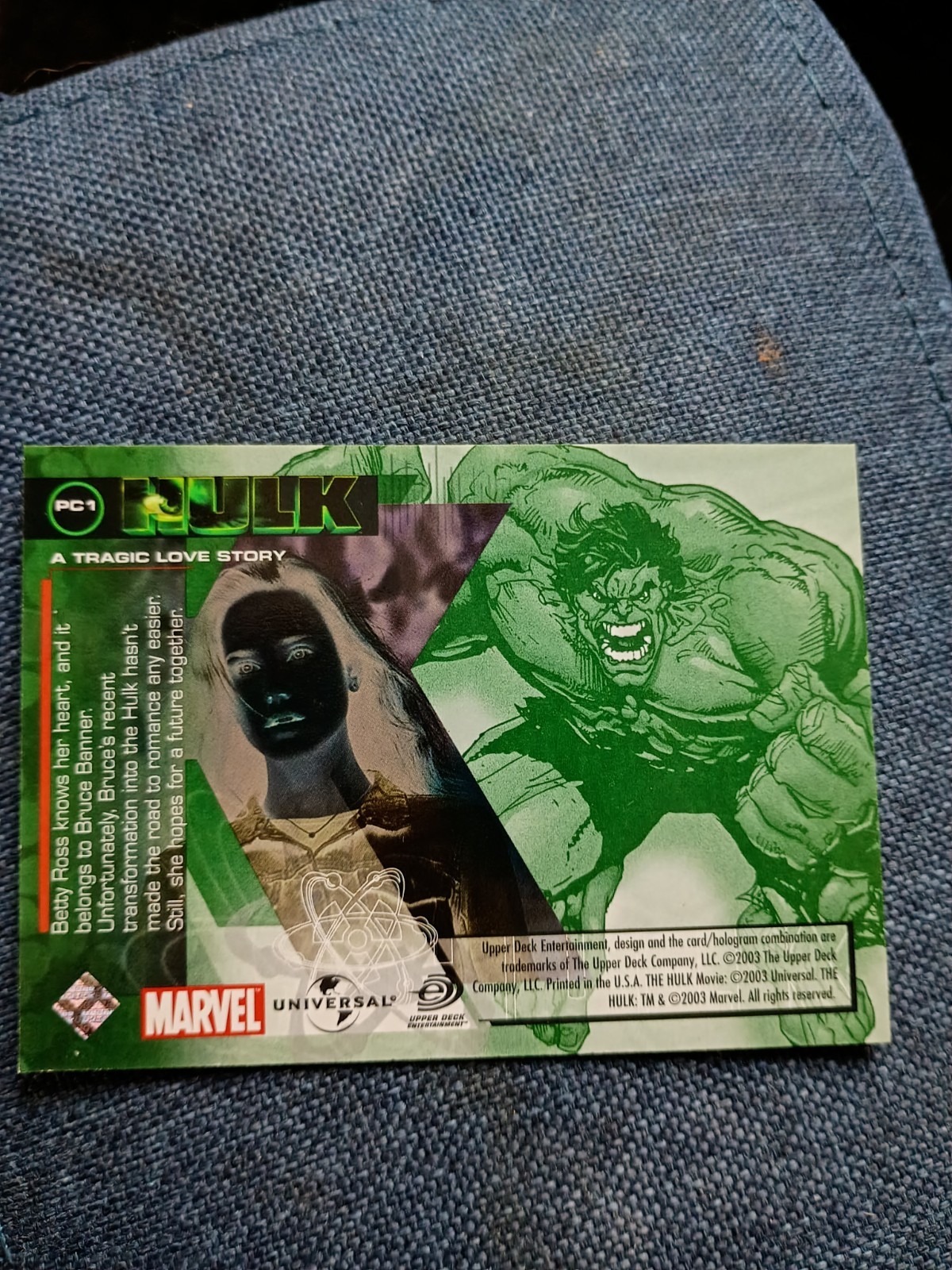 Upper Deck 2003 Marvel Hulk PC1 “A Tragic Love Story” Hologram Trading Card