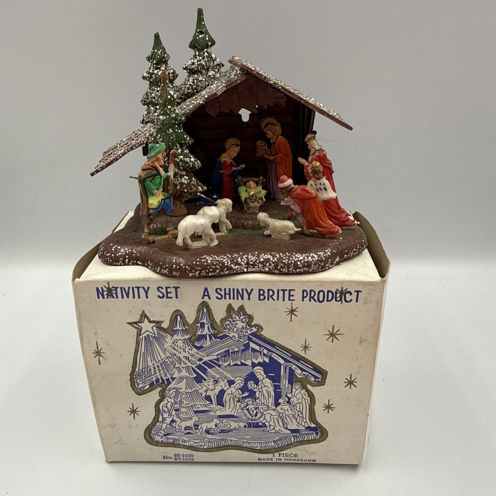 VTG Shiny Brite Christmas Nativity Set Hong Kong #55-1020 W/ Original Box READ