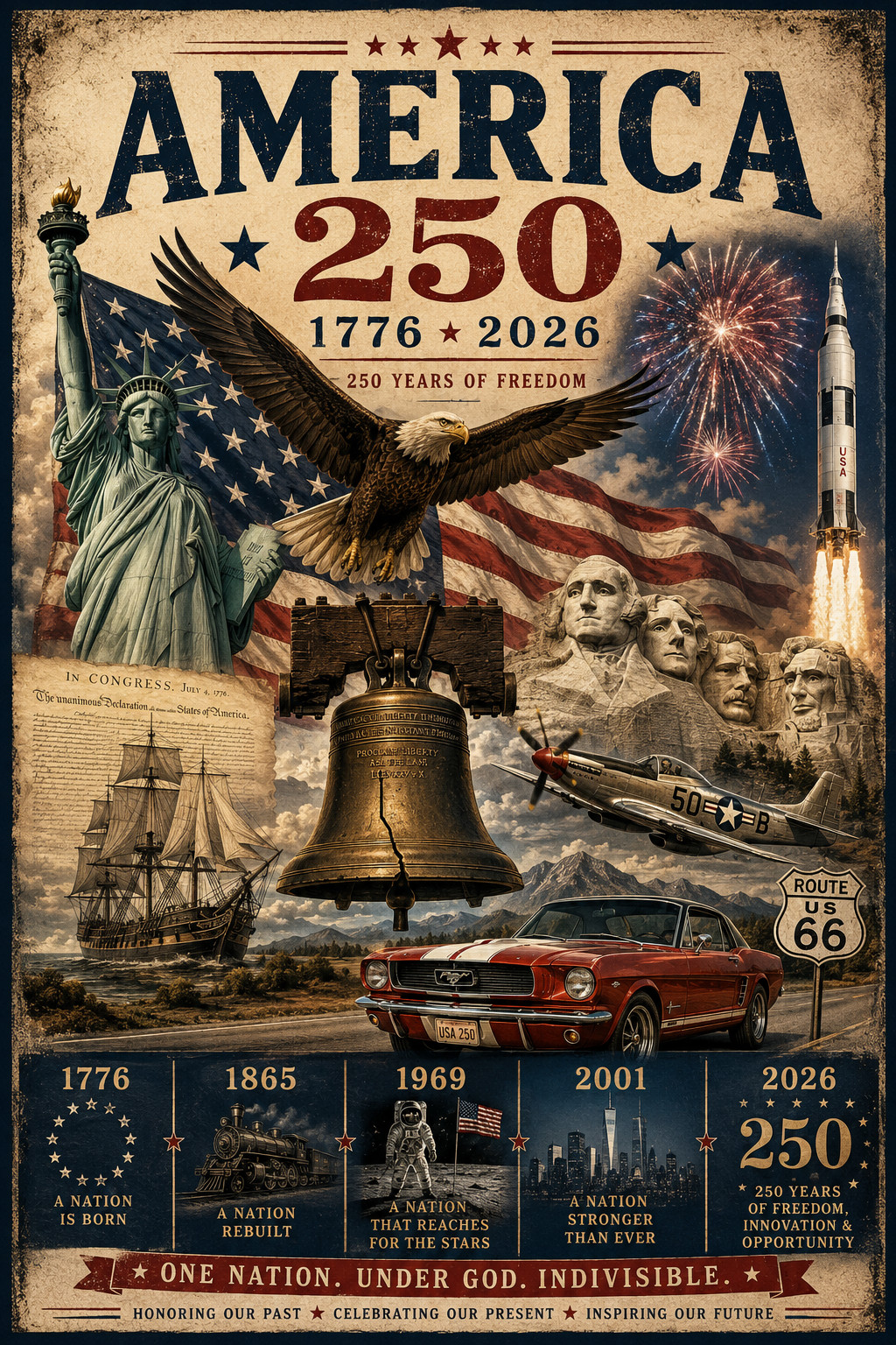 America 250 Poster 1776-2026 USA Anniversary Patriotic Wall Art 13×19 Matte Prin