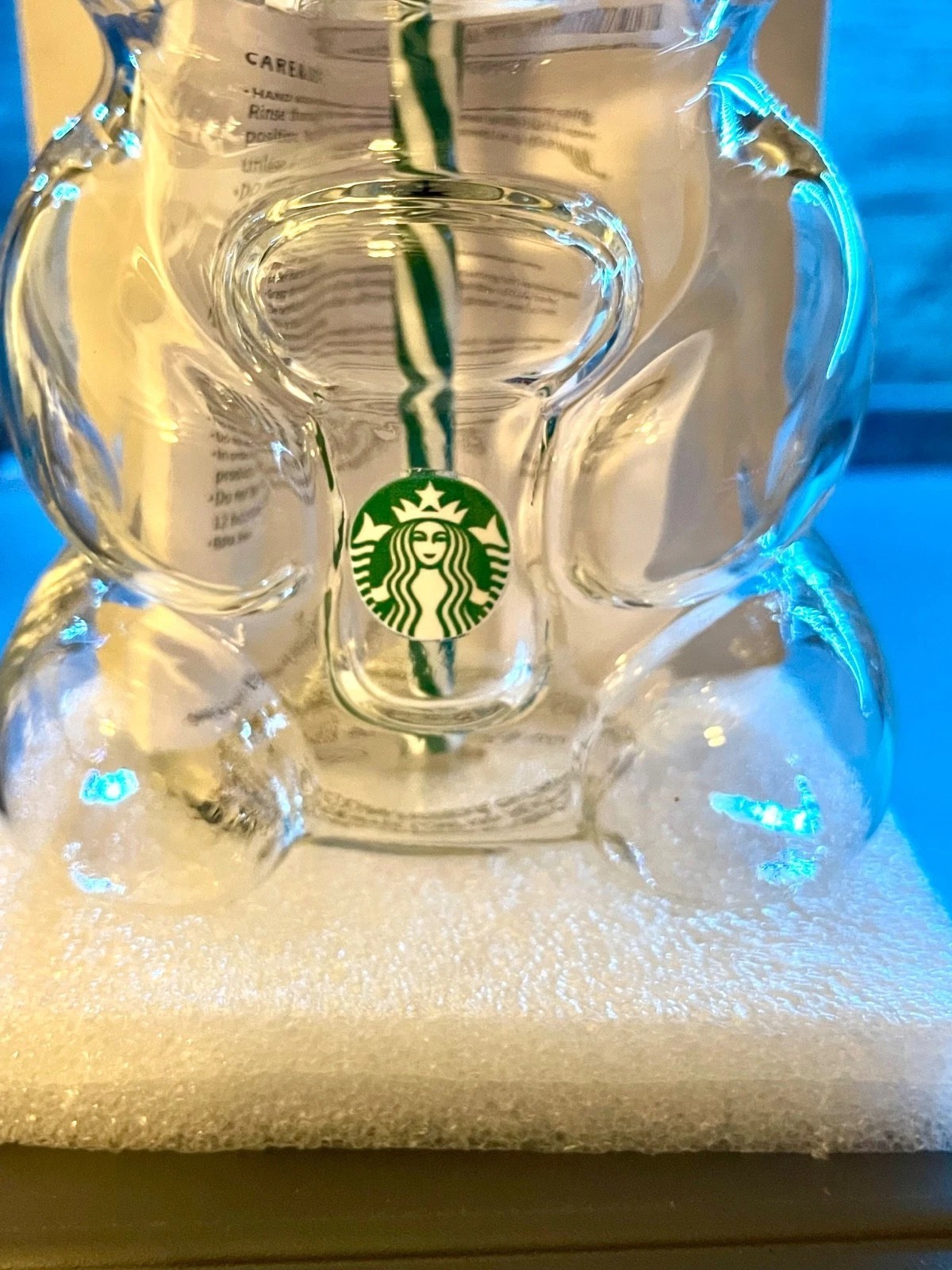 Starbucks Bearista Bear **Glass** Jar Cold Cup with Straw, Thick Glass 20 oz
