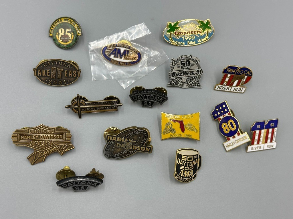 Vtg Harley Davidson Daytona Pin Lot Bike Week 1980-2001 River Run AMI Motorcycle