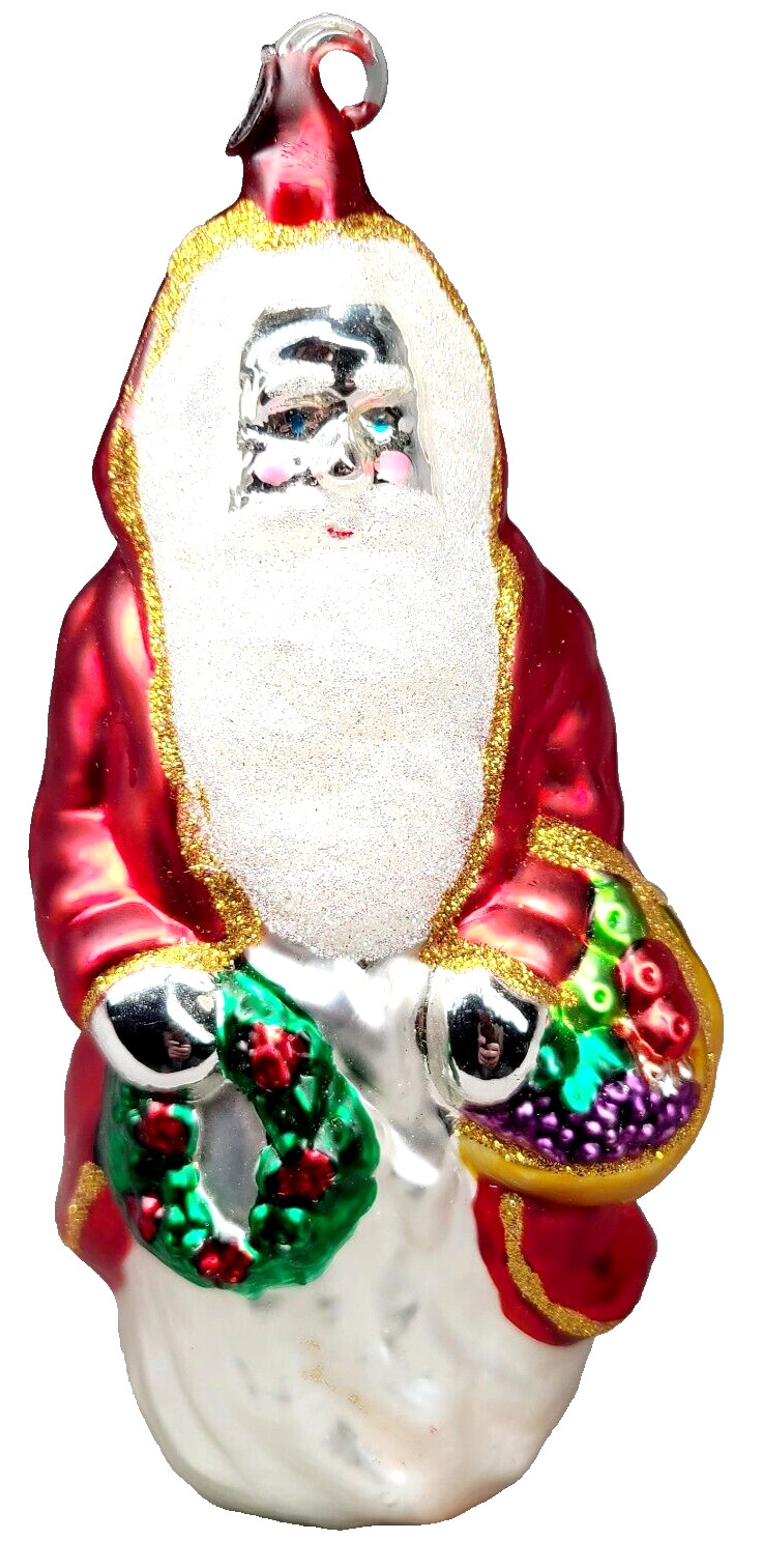 Dept 56 Christmas Mercury Hand-Blown Ornament Santa 6” Glass Painted Decor