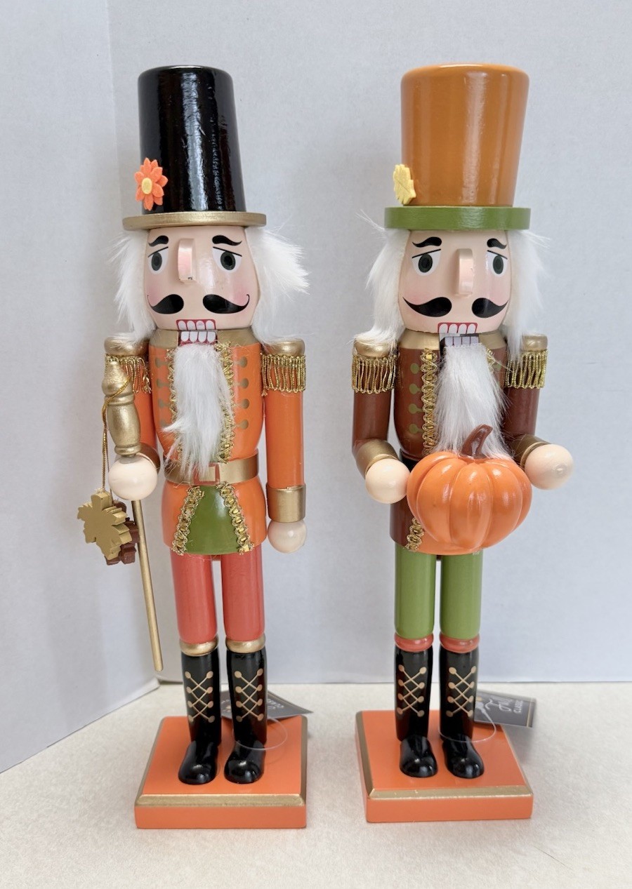 Set Of 2 Fall Wood Nutcrackers Hobby Lobby Thanksgiving Harvest Decor NEW
