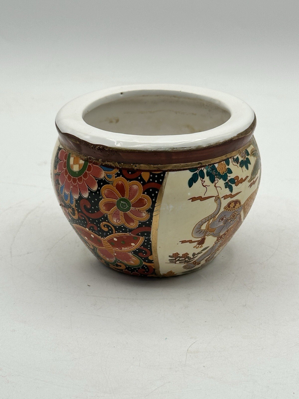 Lucky Bamboo Planter Pot 4 Panel Floral Elephant Butterfly