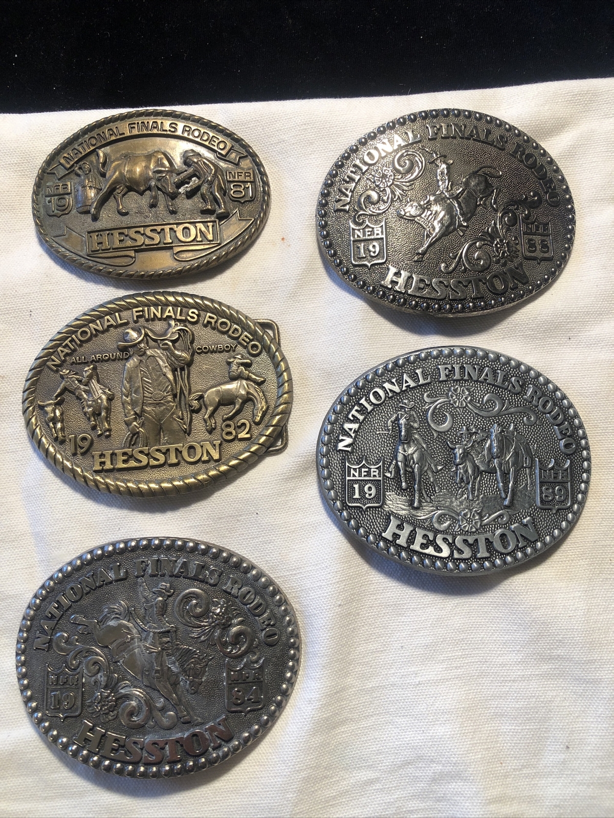 Vintage 1981-82-84-88-89 Hesston National Finals Rodeo Collectors Belt Buckles 5