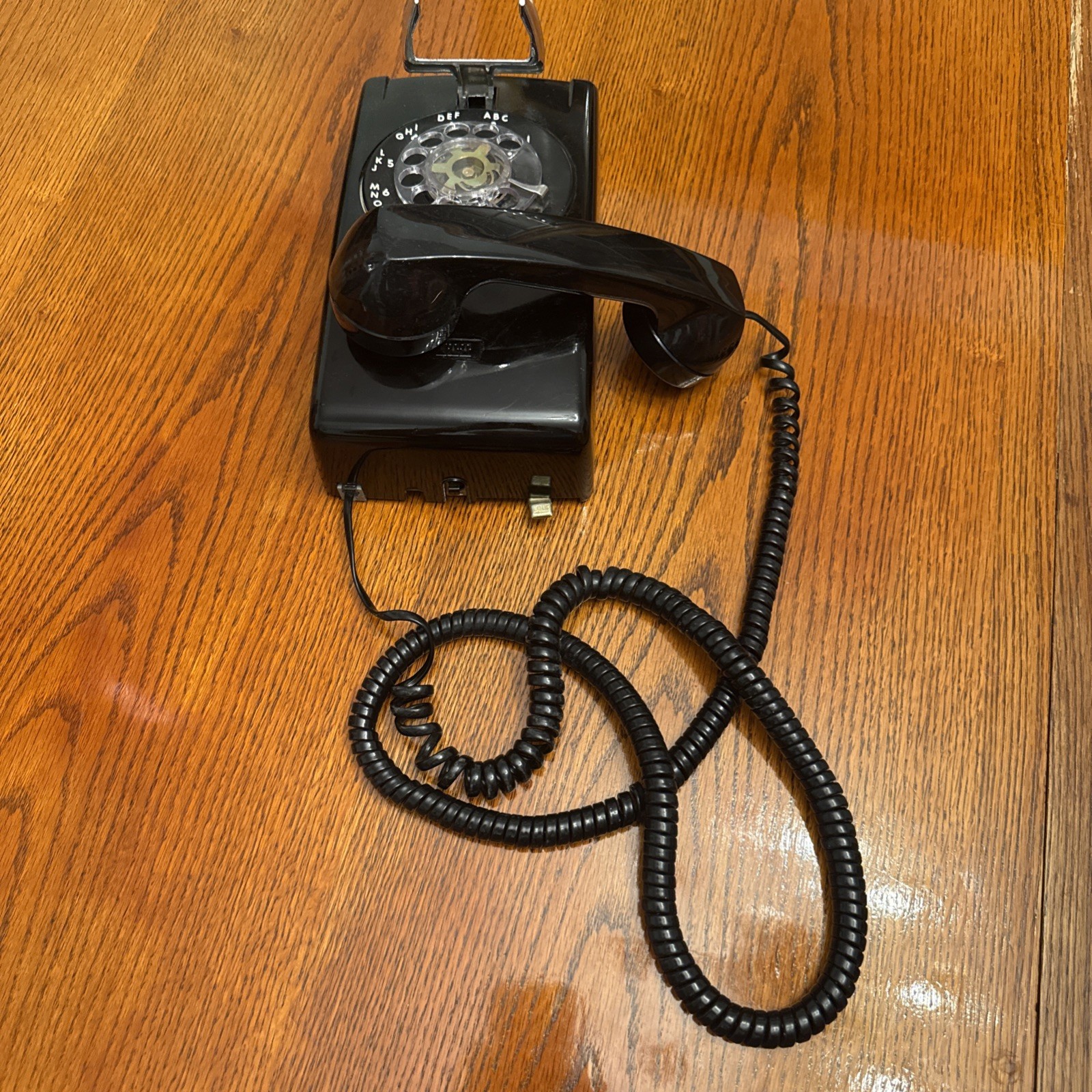 Vintage ITT Rotary Phone Black Corded Wall Mount Dial EUC
