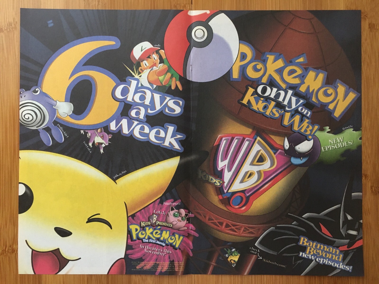 1999 Pokemon TV Series Vintage Print Ad/Poster Kids WB Pikachu Ash Official Art!