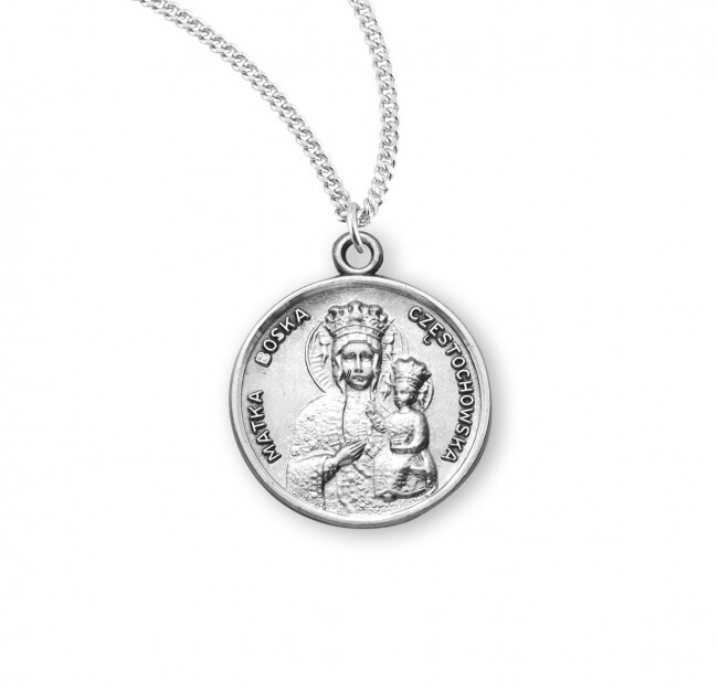Our Lady of Czestochowa Round Sterling Silver 18 Inch Medal Necklace