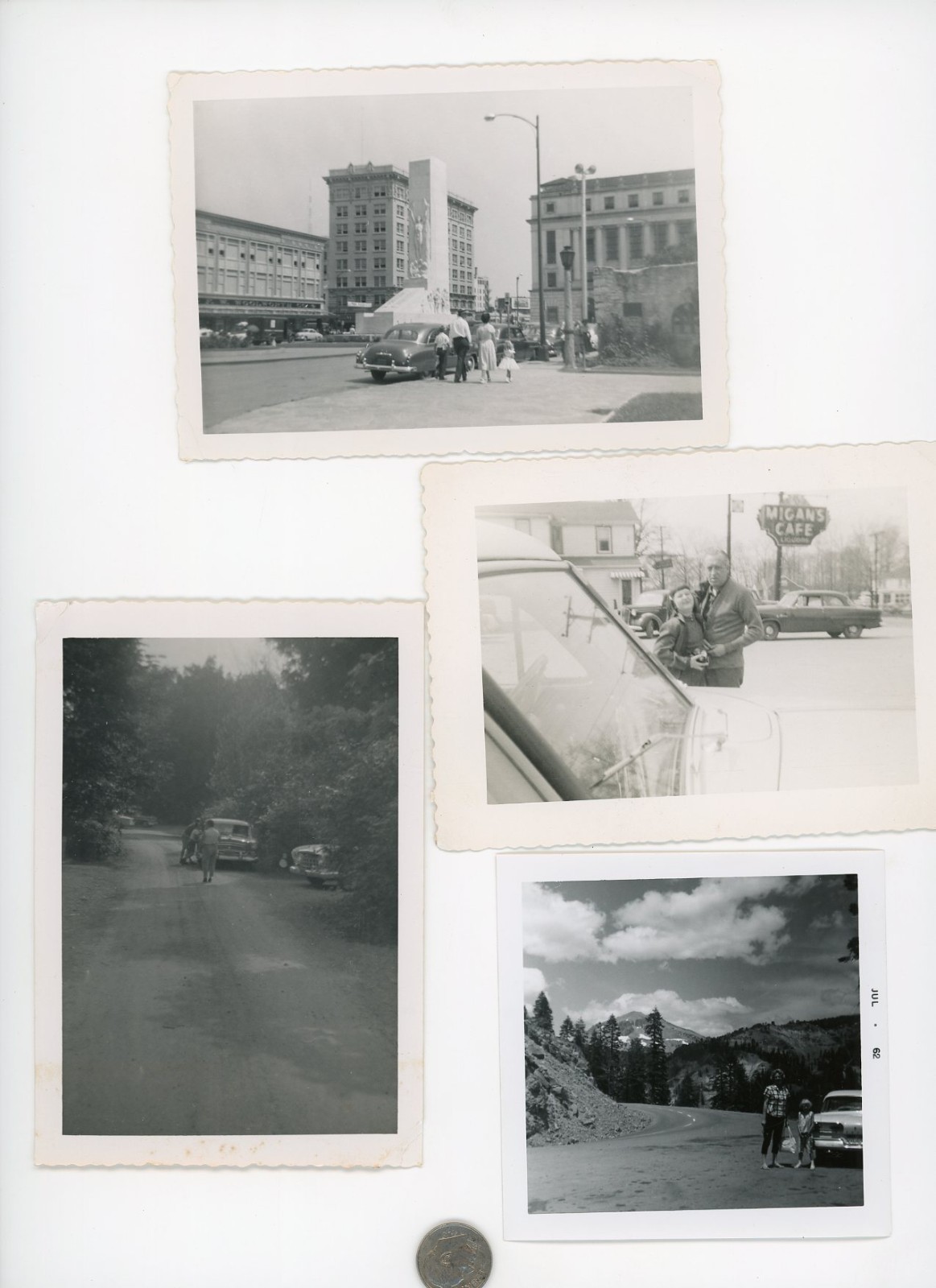 (9) Vintage TOURISM photo lot / CARS Vacations CITY SIGNS Shops ROADS Buildings