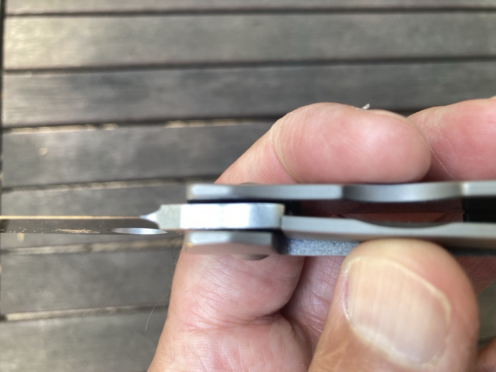 Titanium Framelock Pocket Knife Grey. Thumbhole, Pocket Clip. Excellent!