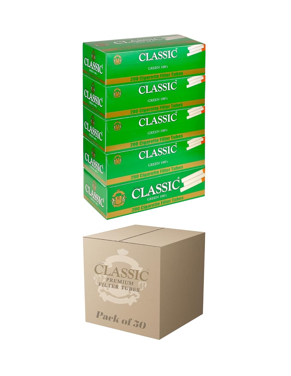 Red Regular King Size Cigarette Tubes 200 Count Per Box (Pack of 5)