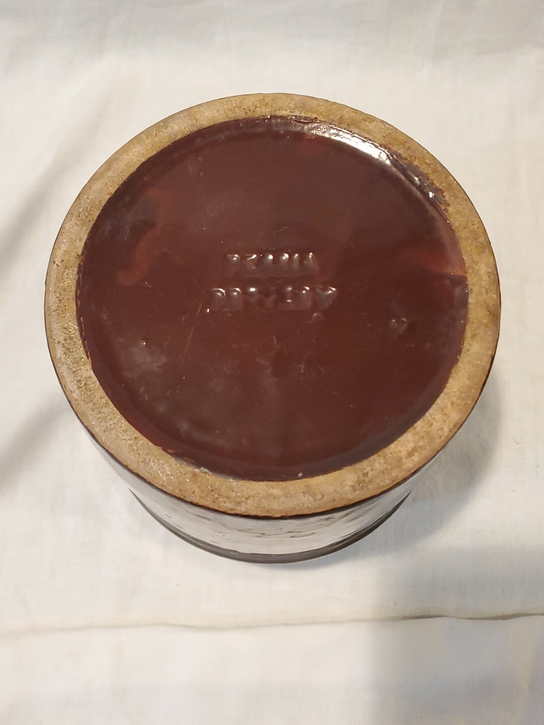 Antique Peoria Pottery Brown Crock Storage Jar 8 1/4″ Tall No Lid