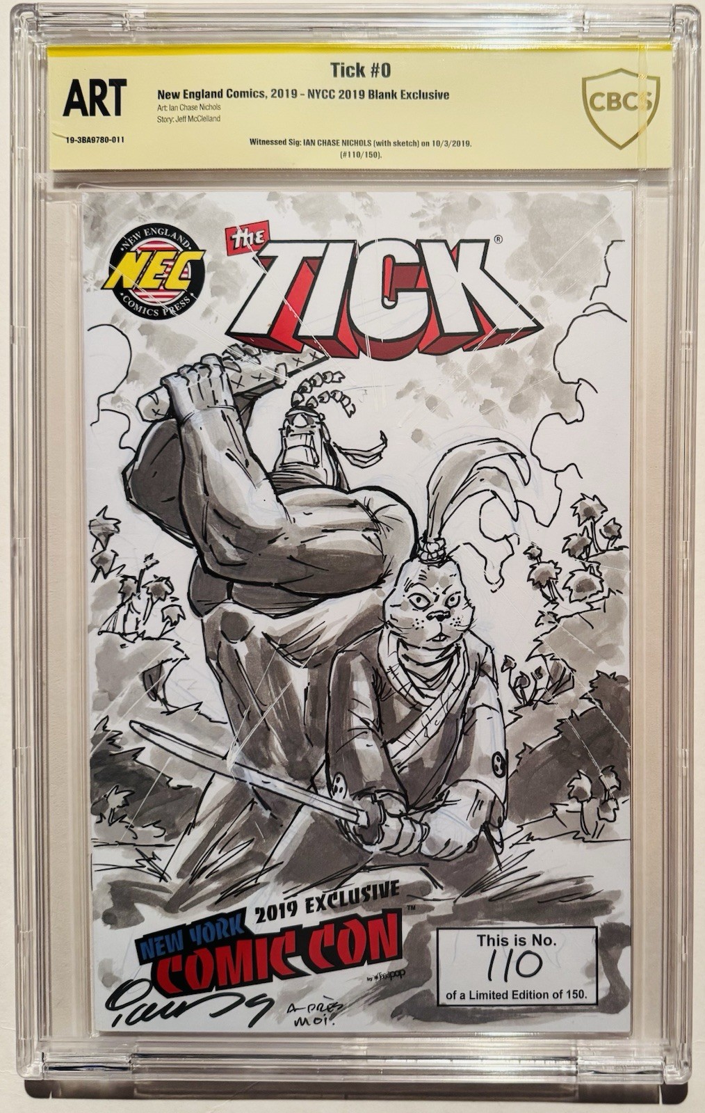 THE TICK 0 CBCS 2019 NYCC EXCLUSIVE SIGNED & SKETCH BY IAN CHASE NICHOLS 110/150