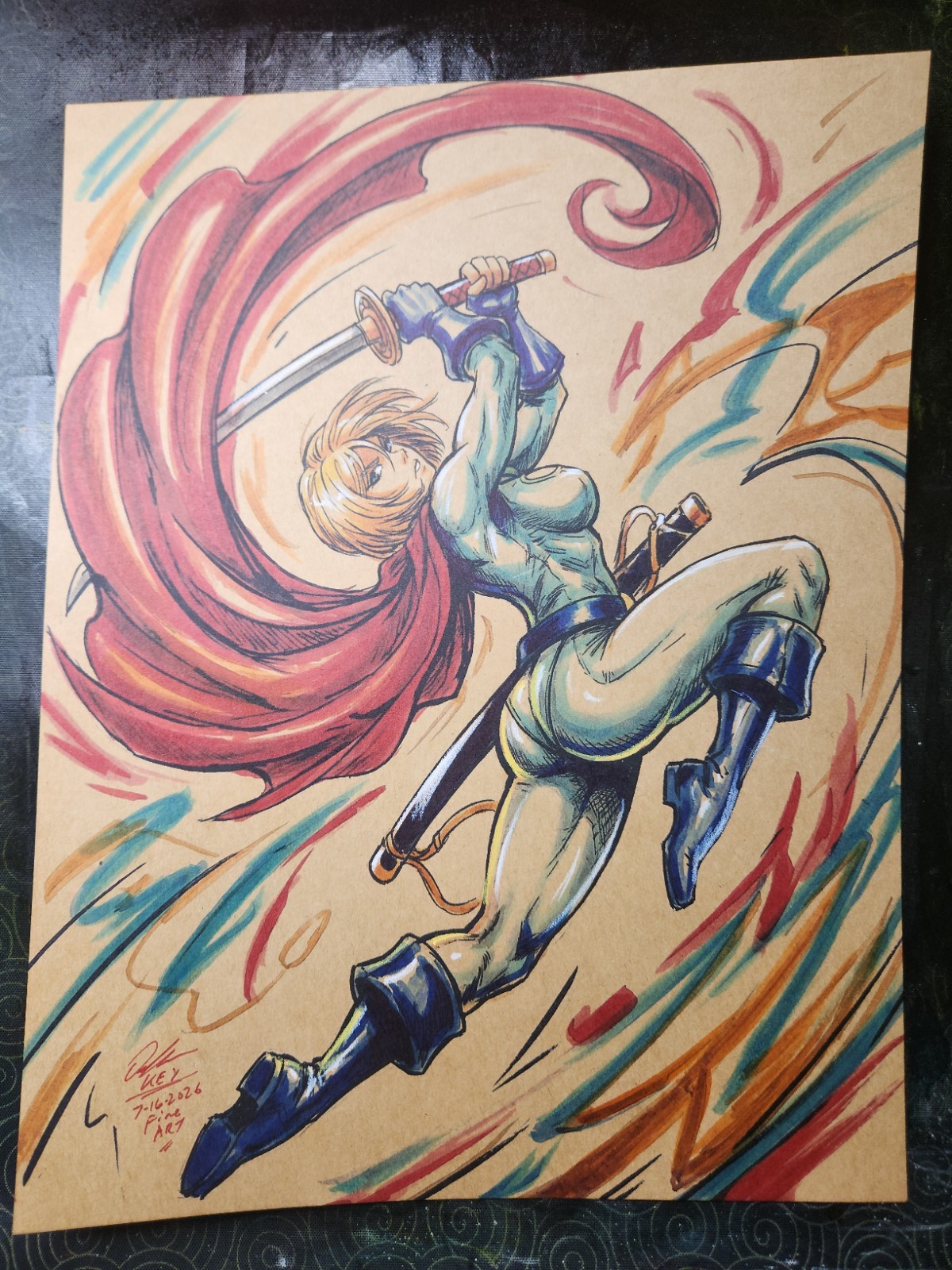 Power Girl Original Fine Comic Art Illustration Signed 8.5×11 COA