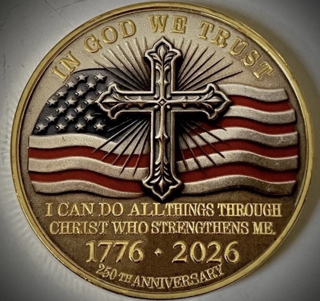 Jesus Christ Challenge Coin-Gold Colored-250th USA -3D-In God We Trust-Quality
